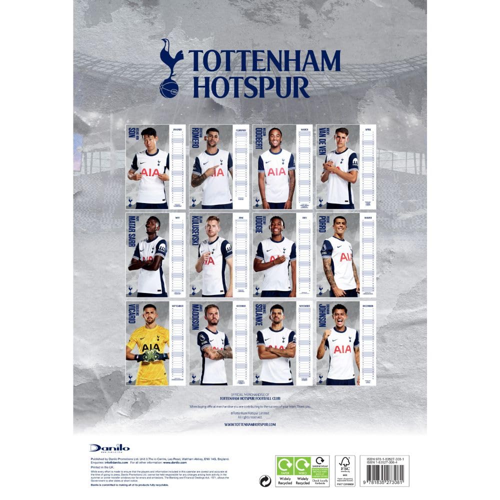 2025 Tottenham Hotspur Fc - A3 Wall Calendar