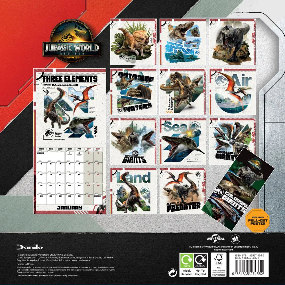 2026 Jurassic World Rebirth Movie - Square Wall Calendar