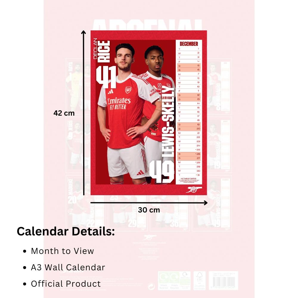 2026 Arsenal FC - A3 Wall Calendar