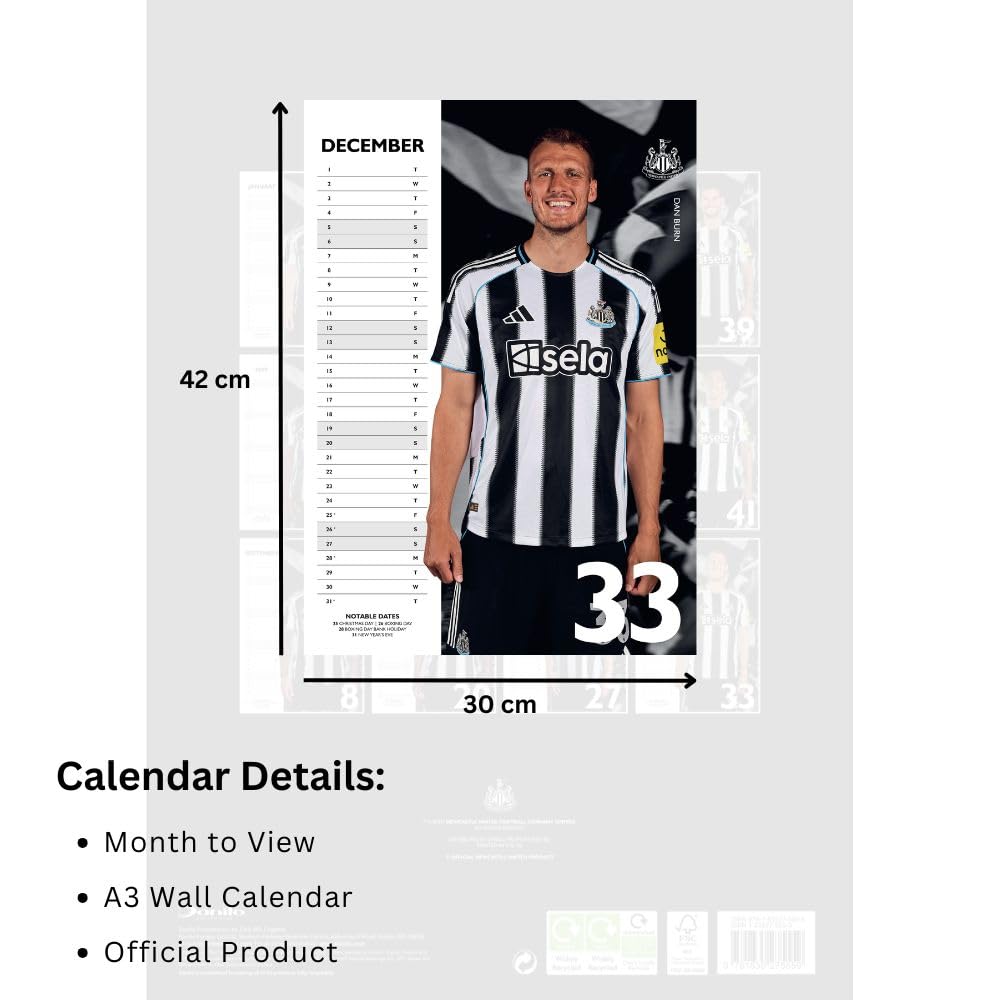 2026 Newcastle United FC - A3 Wall Calendar