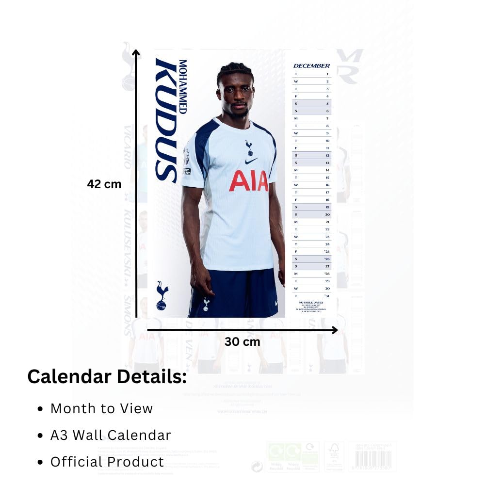 2026 Tottenham Hotspur FC - A3 Wall Calendar