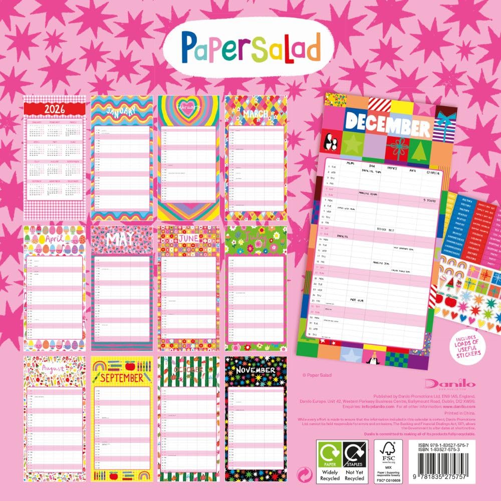 2026 Paper Salad - Family Organiser Calendar - Square Wall Calendar