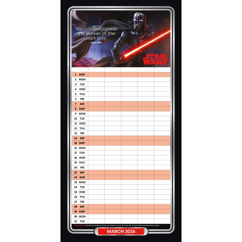 2026 Star Wars Classic - Family Organiser Calendar - Square Wall Calendar