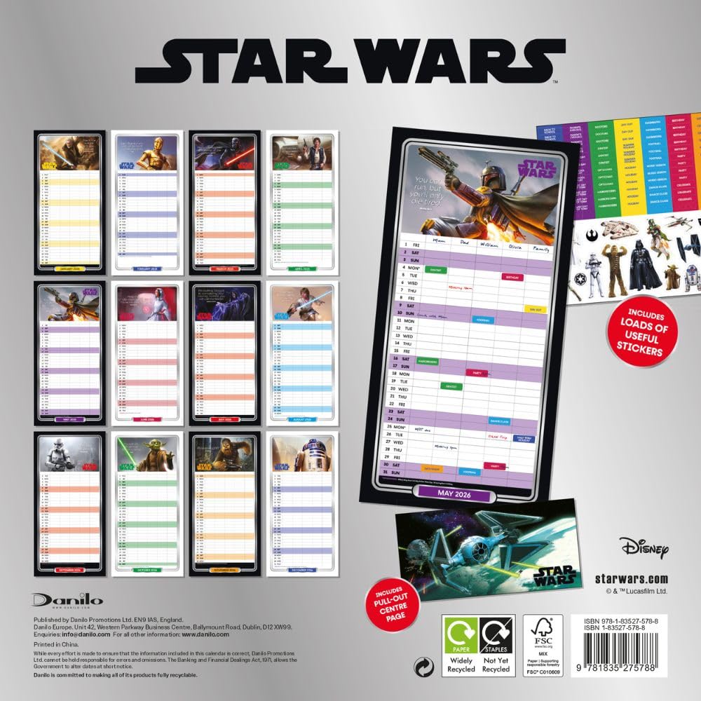 2026 Star Wars Classic - Family Organiser Calendar - Square Wall Calendar