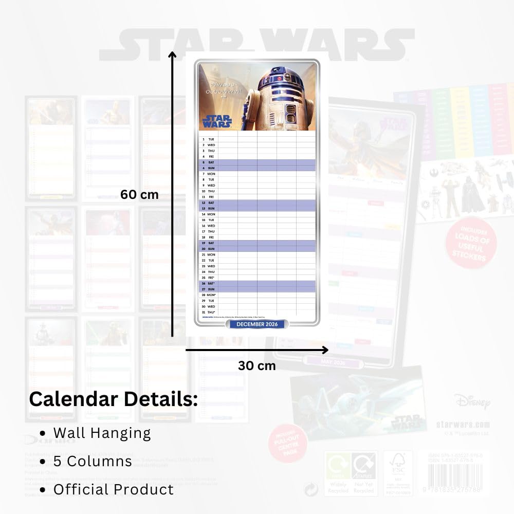 2026 Star Wars Classic - Family Organiser Calendar - Square Wall Calendar