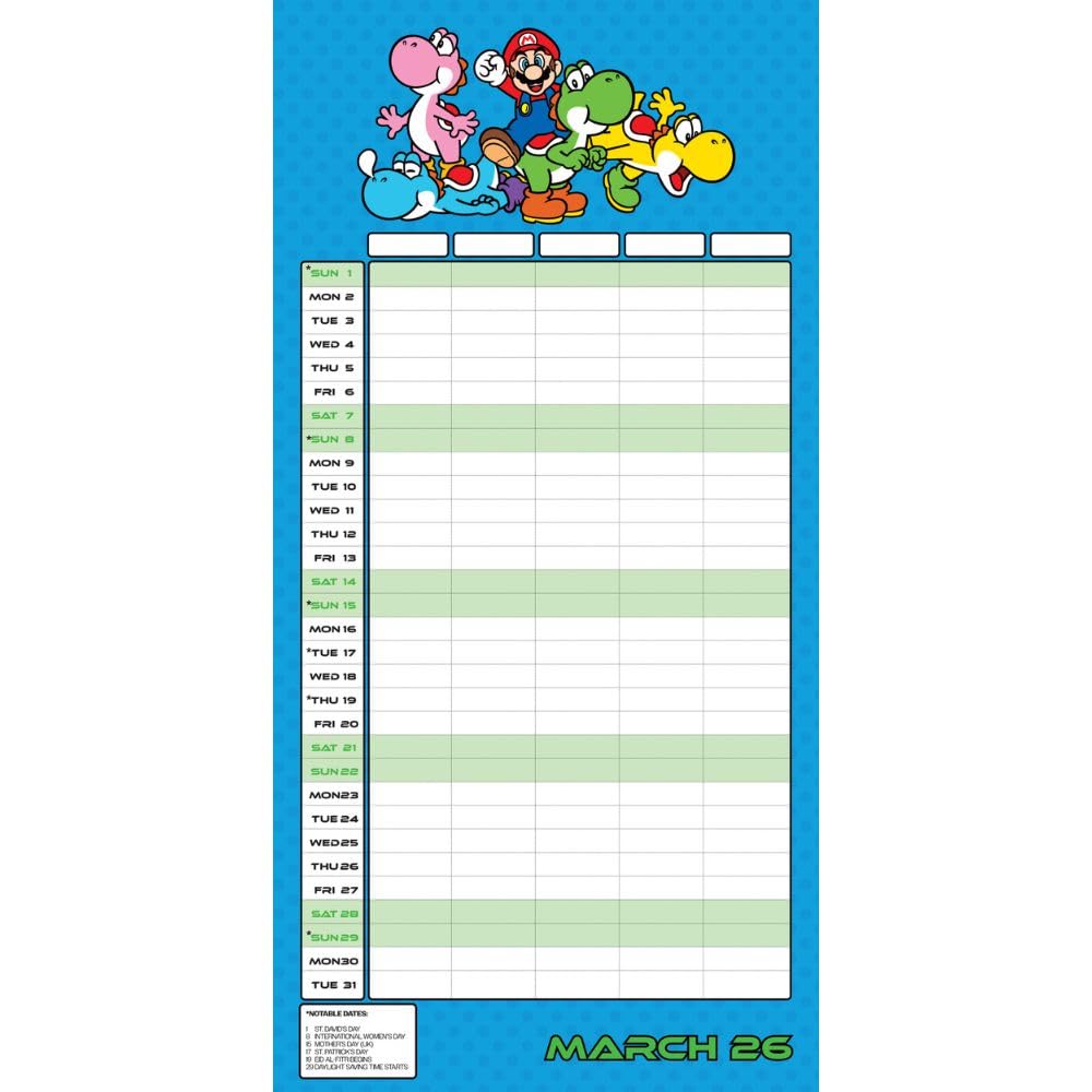 2026 Super Mario - Family Organiser Calendar - Square Wall Calendar