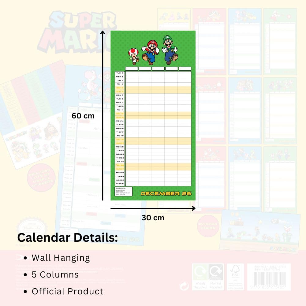 2026 Super Mario - Family Organiser Calendar - Square Wall Calendar