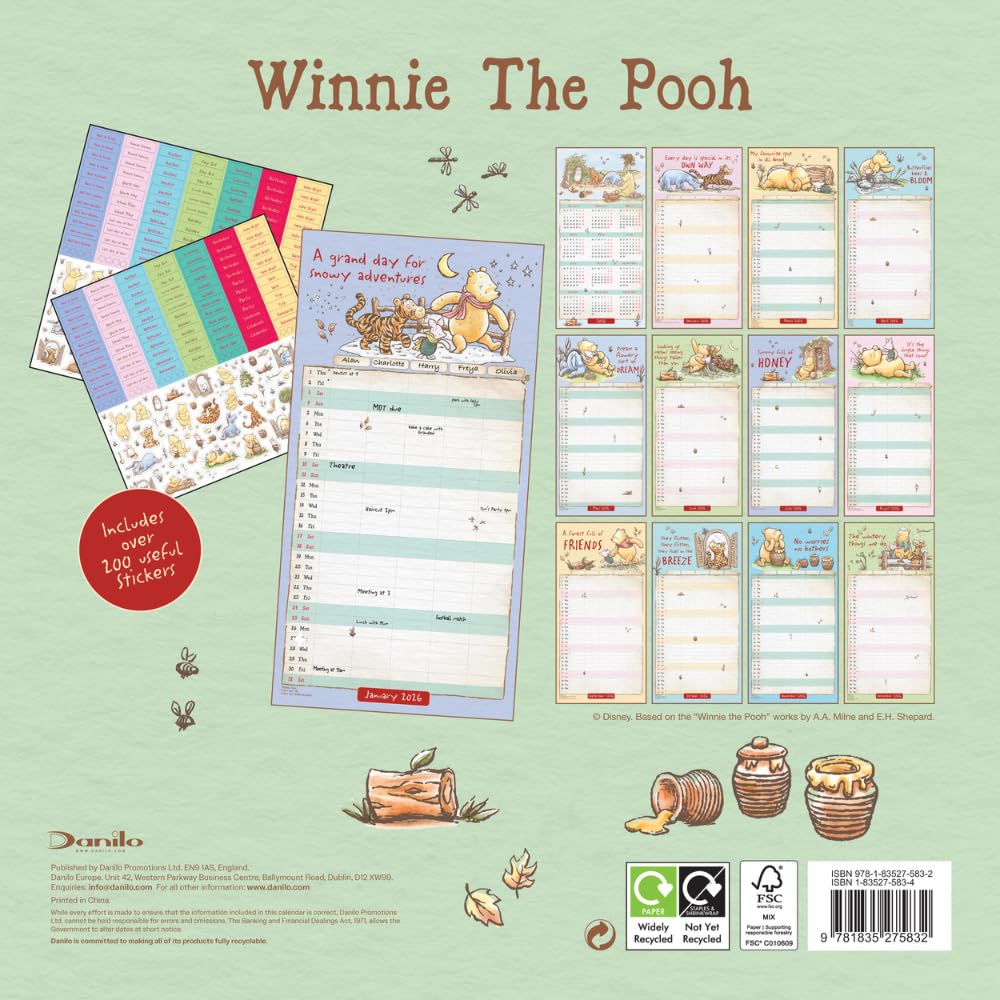 2026 Winnie The Pooh - Family Organiser Calendar - Square Wall Calendar