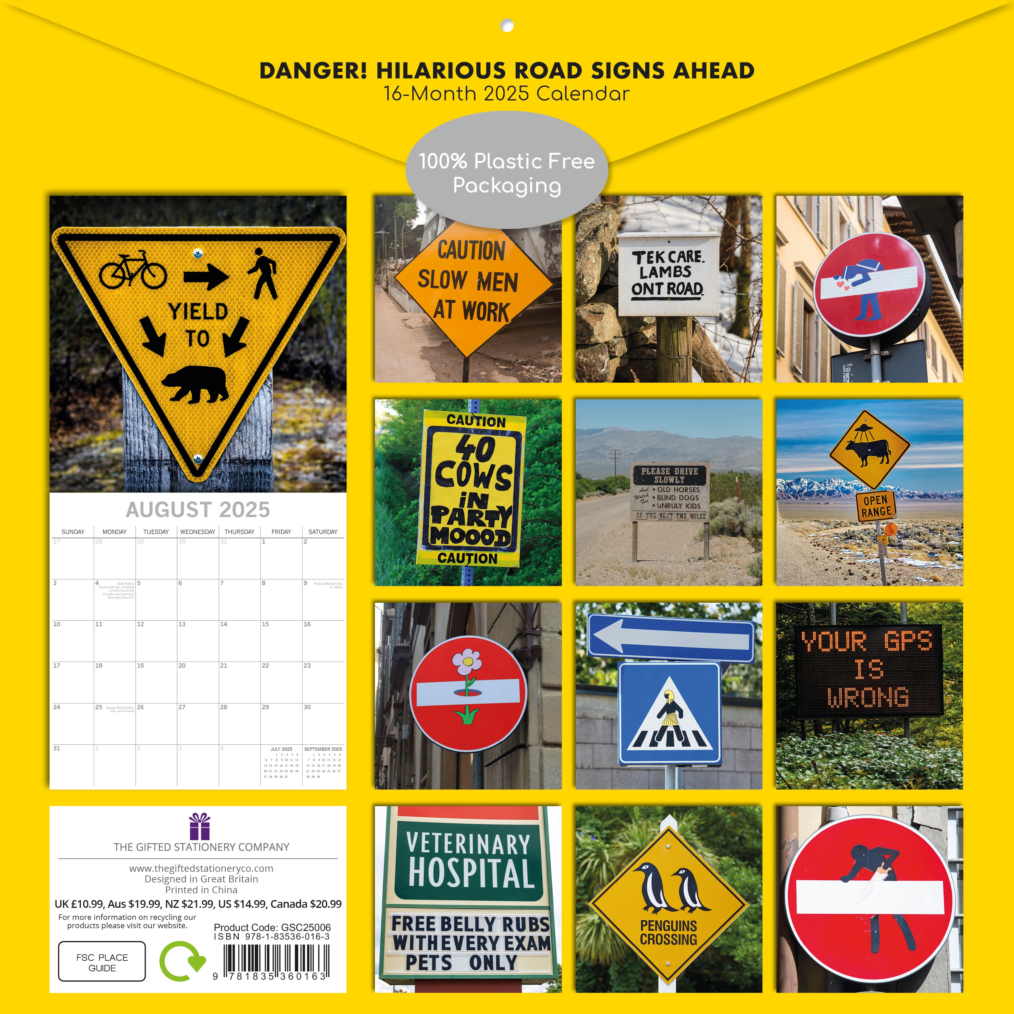 2025 Danger!...Hilarious Road Signs Ahead - Square Wall Calendar