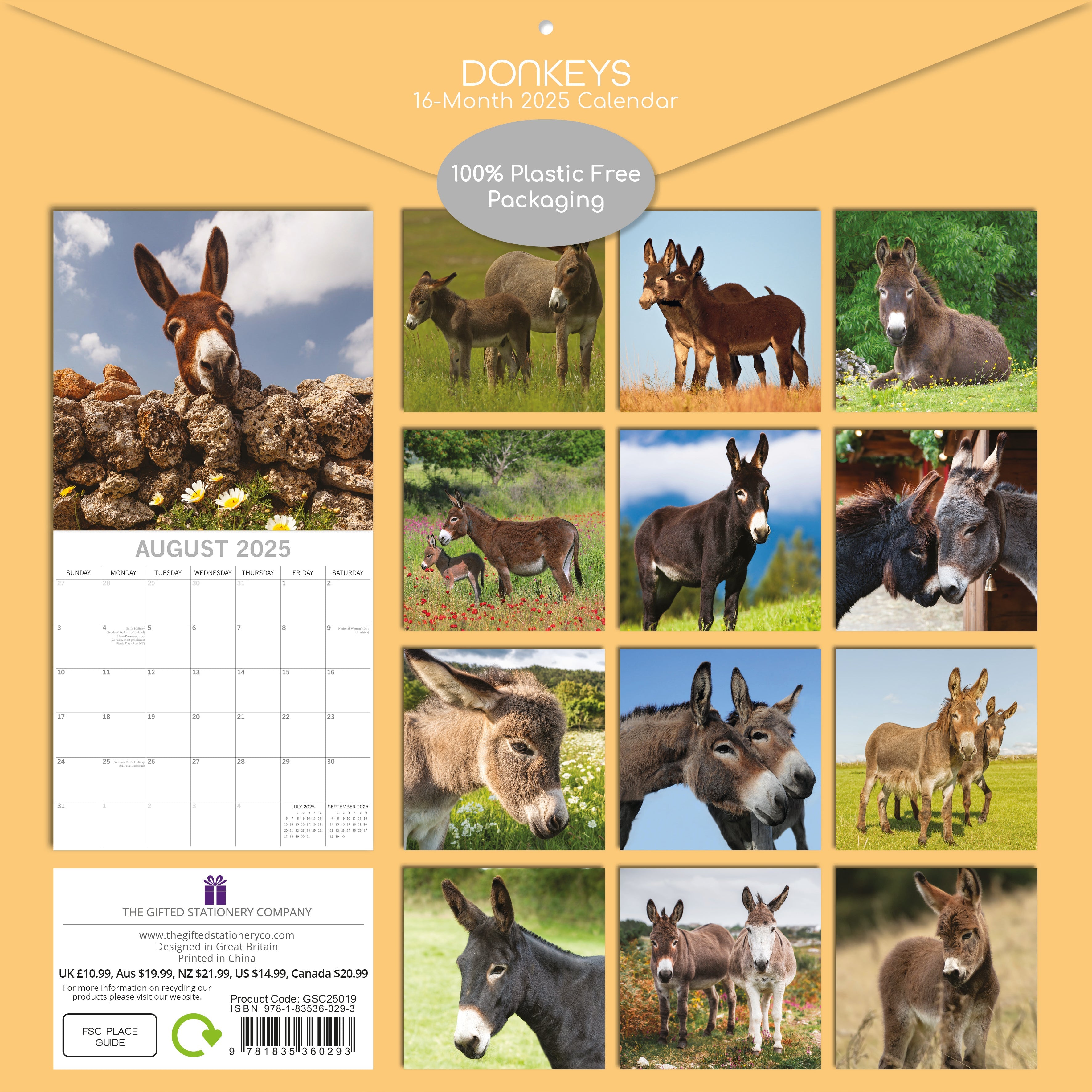 2025 Donkeys - Square Wall Calendar