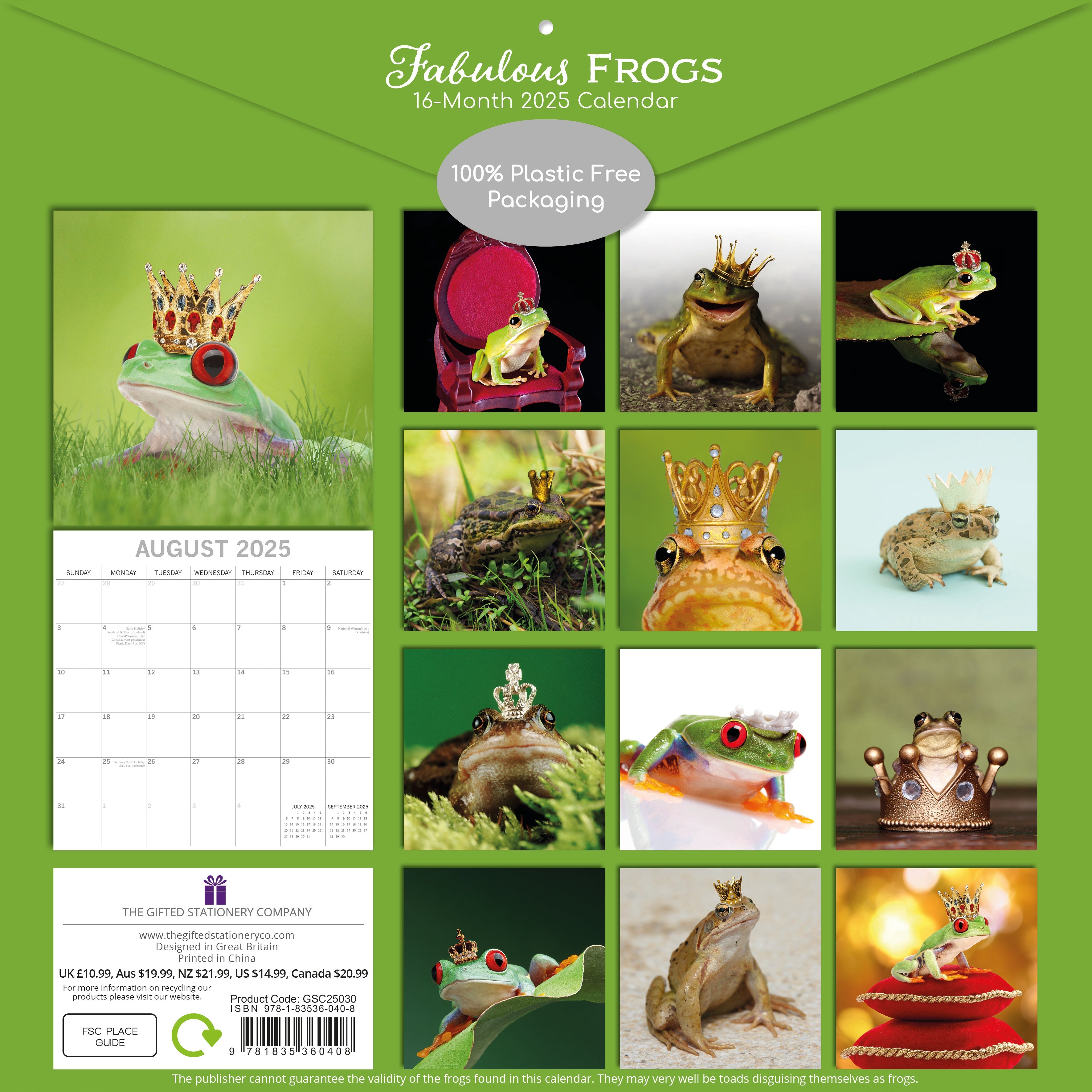 2025 Fabulous Frogs - Square Wall Calendar