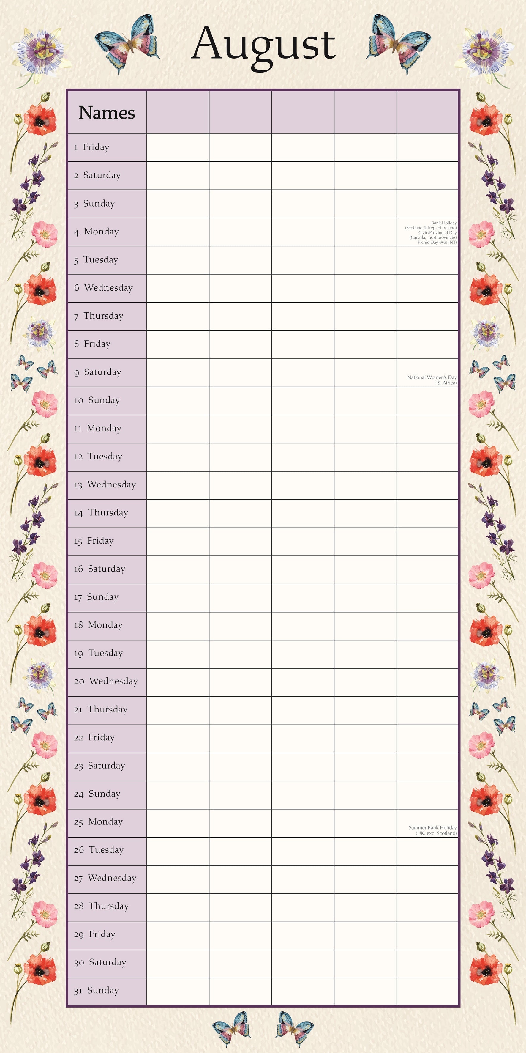 2025 Floral Family Organiser - Square Wall Calendar