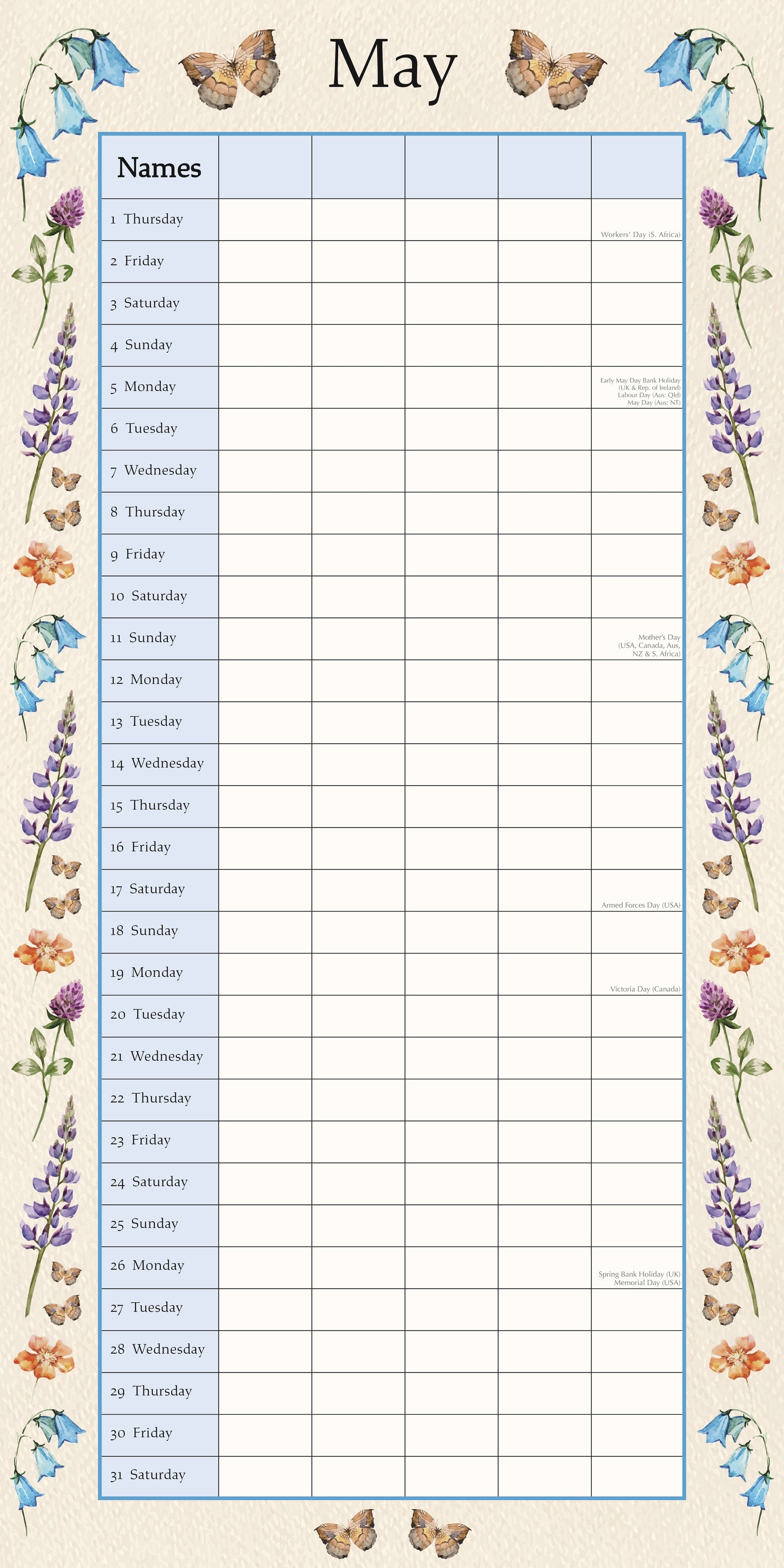 2025 Floral Family Organiser - Square Wall Calendar