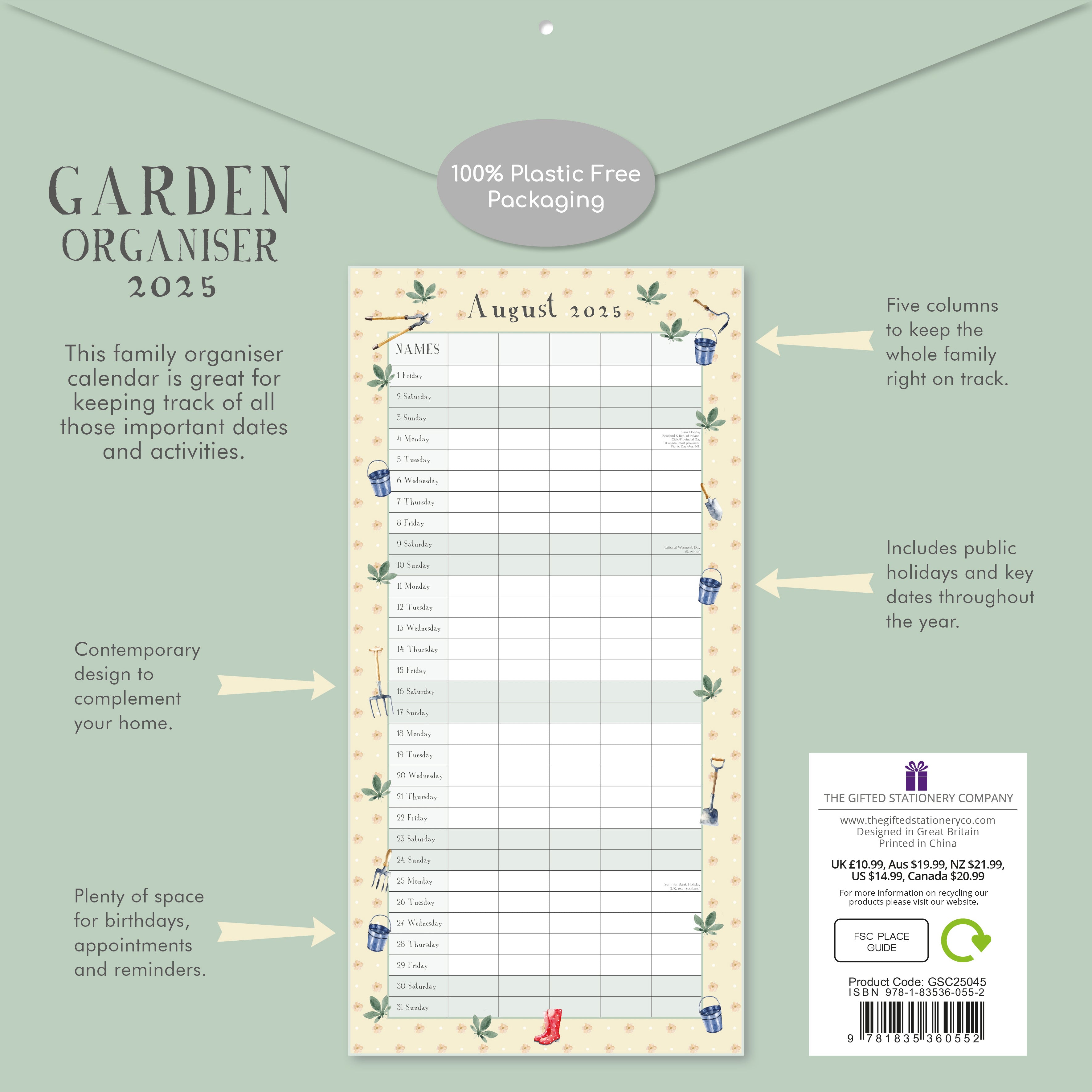 2025 Garden Organiser - Square Wall Calendar