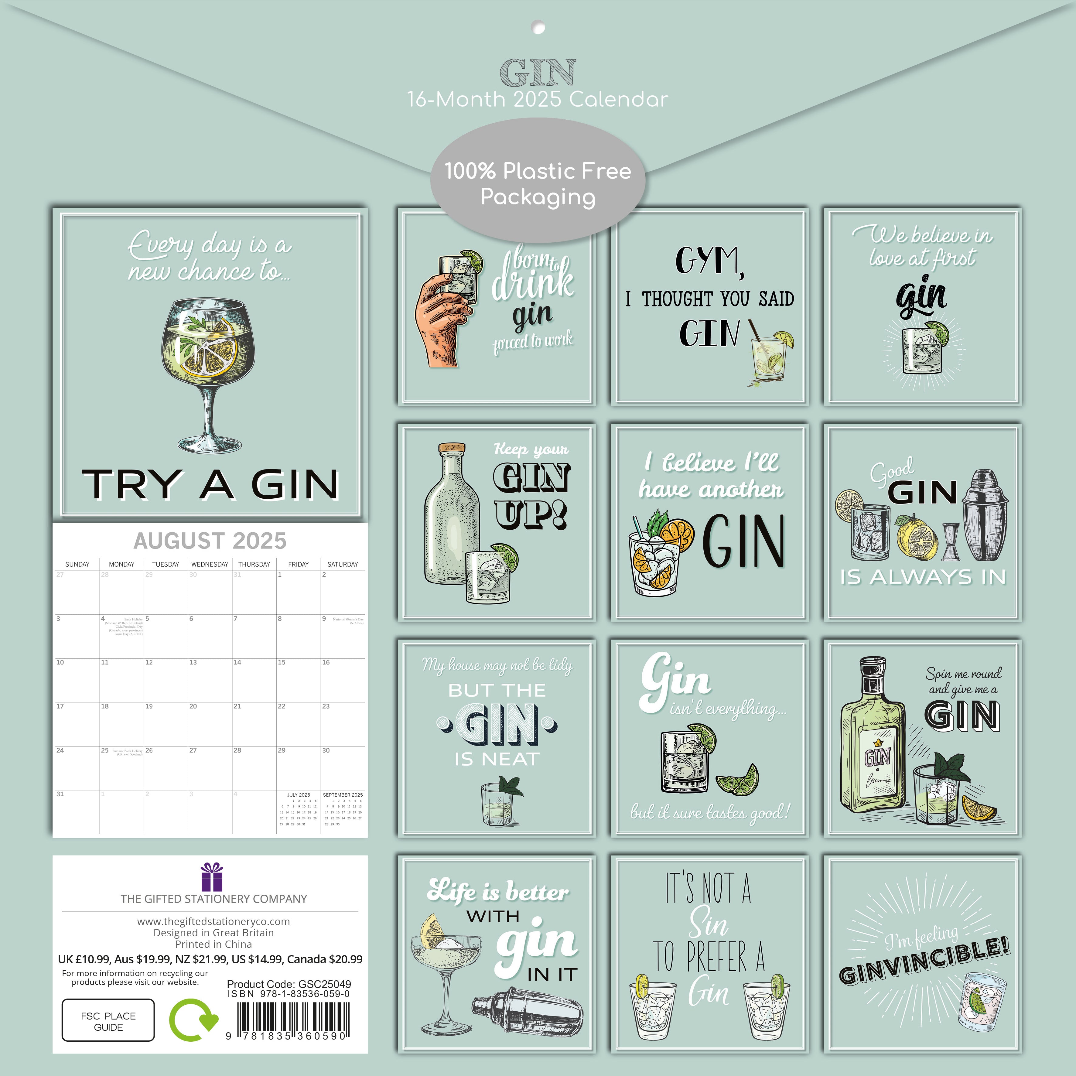 2025 Gin - Square Wall Calendar