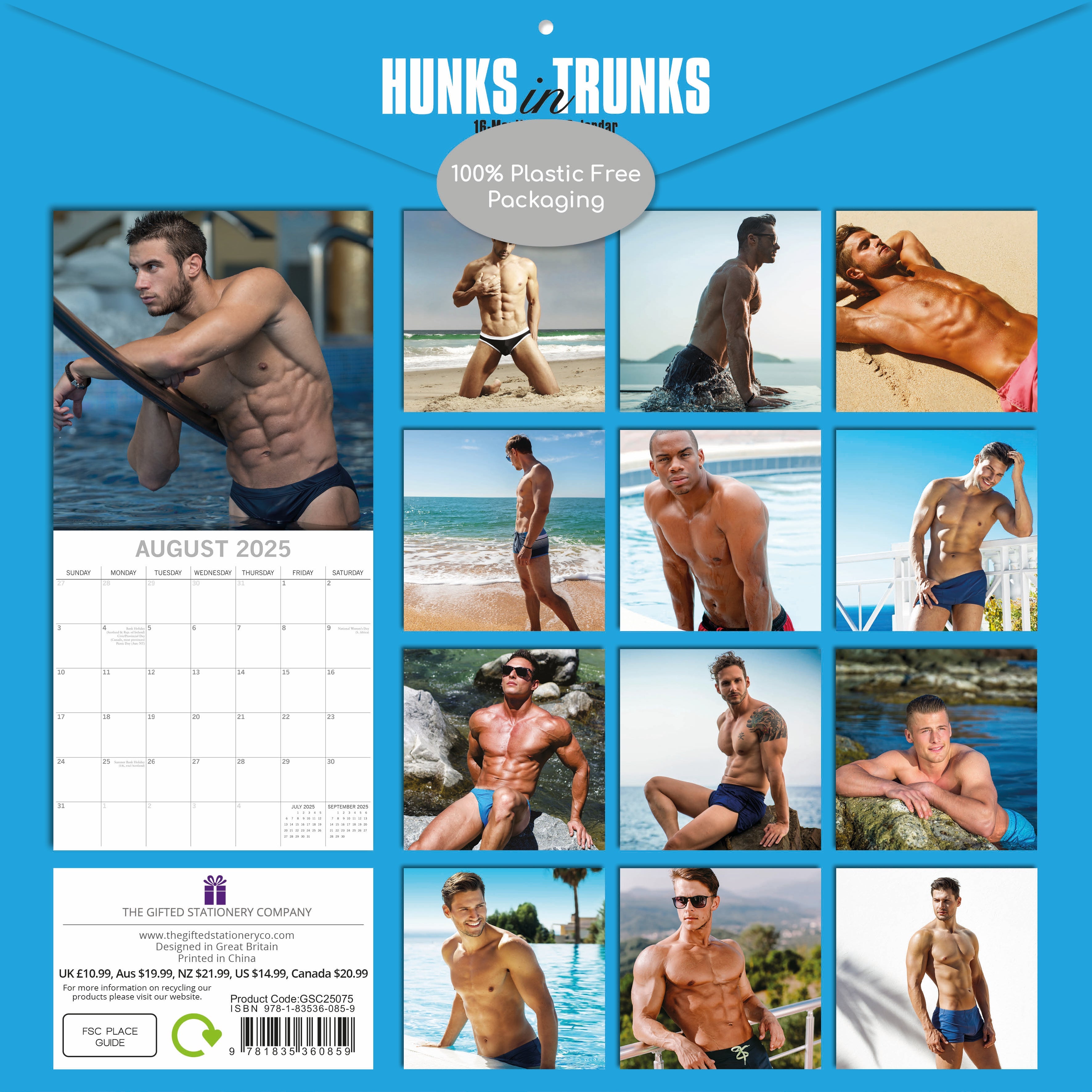 2025 Hunks in Trunks - Square Wall Calendar