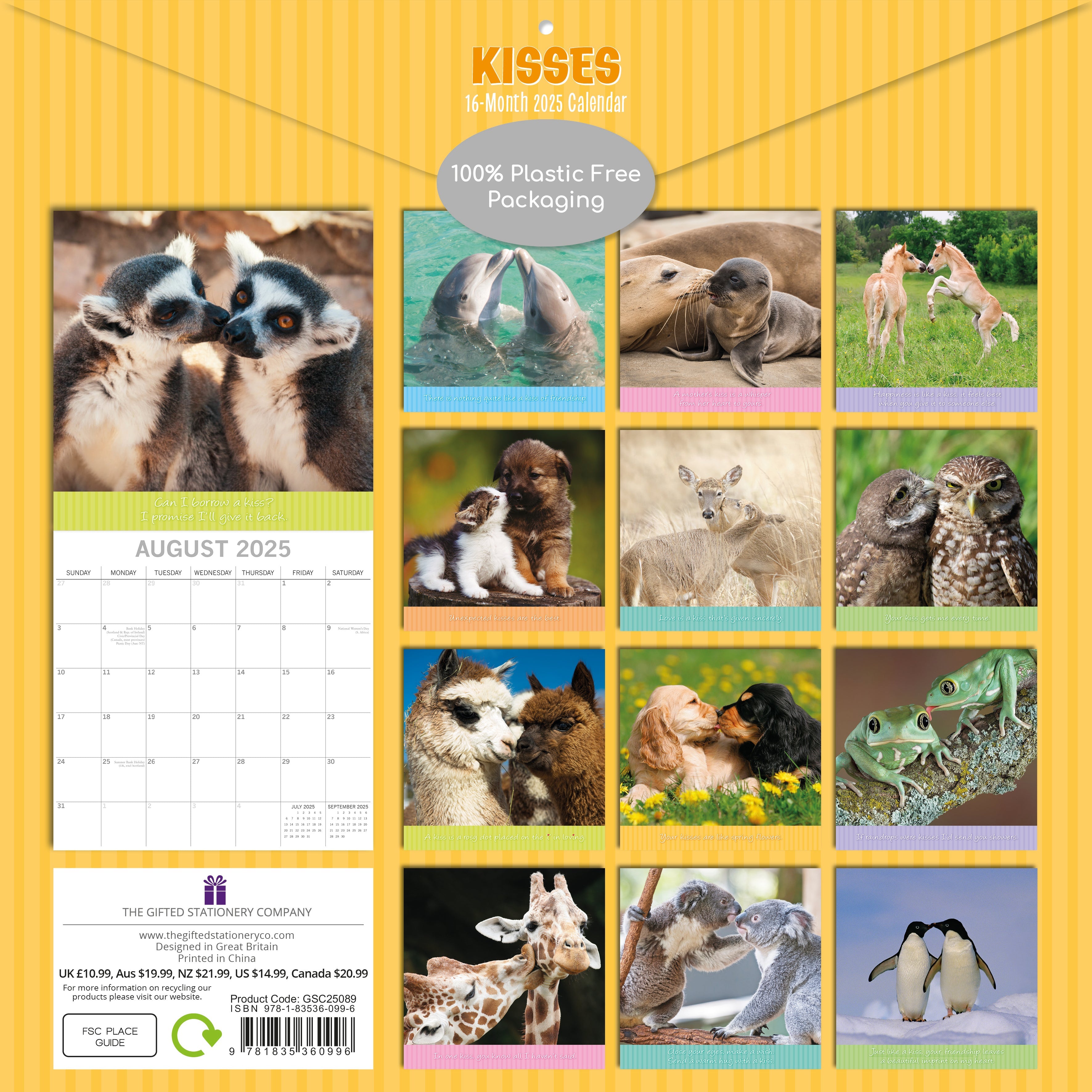 2025 Kisses - Square Wall Calendar