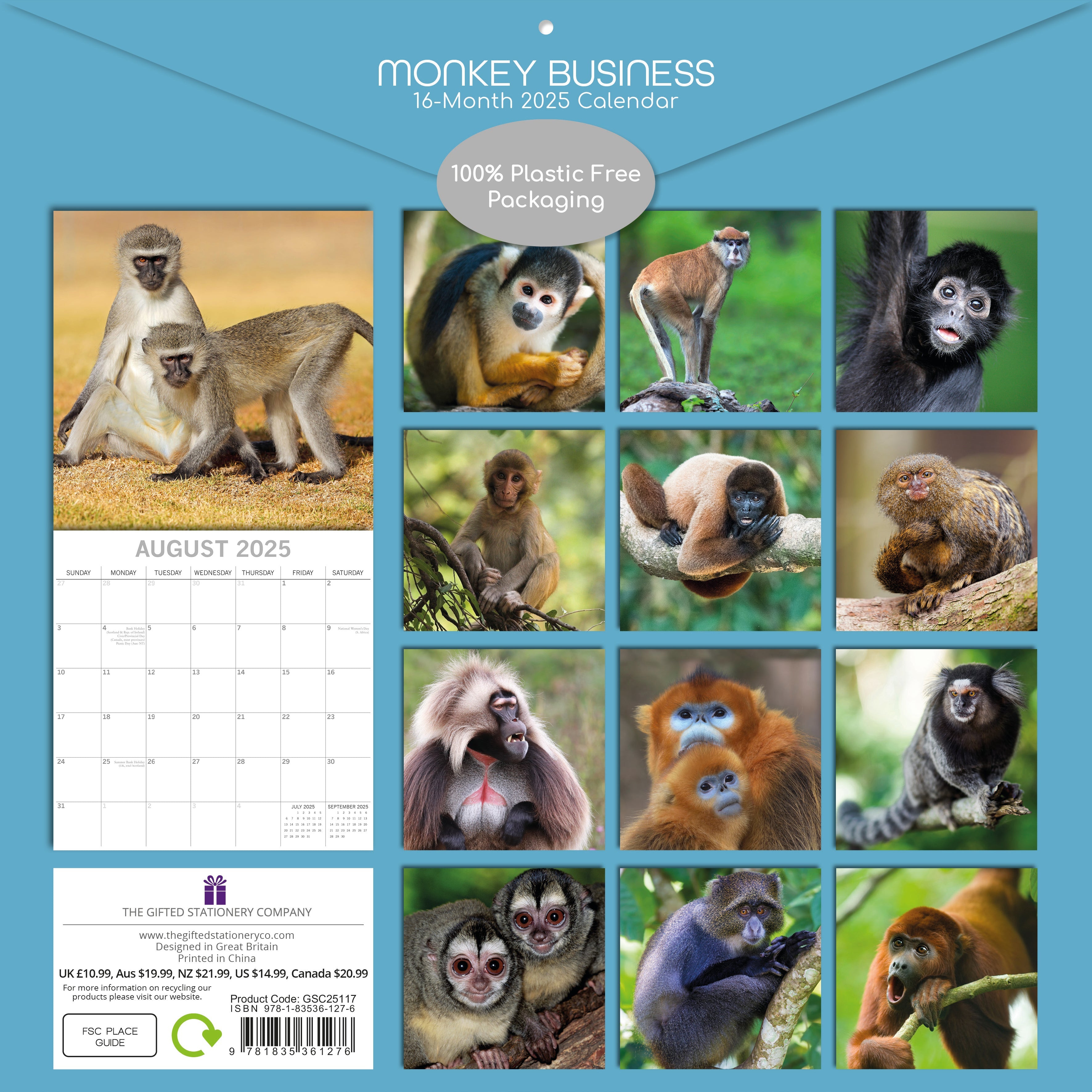 2025 Monkey Business - Square Wall Calendar