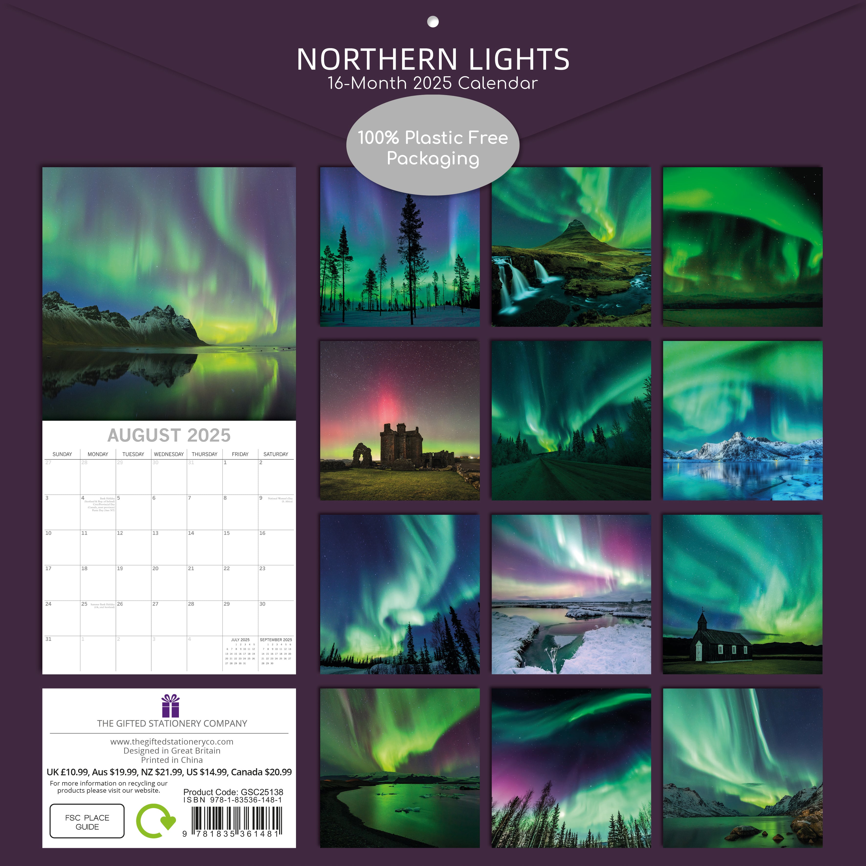 2025 Northern Lights - Square Wall Calendar