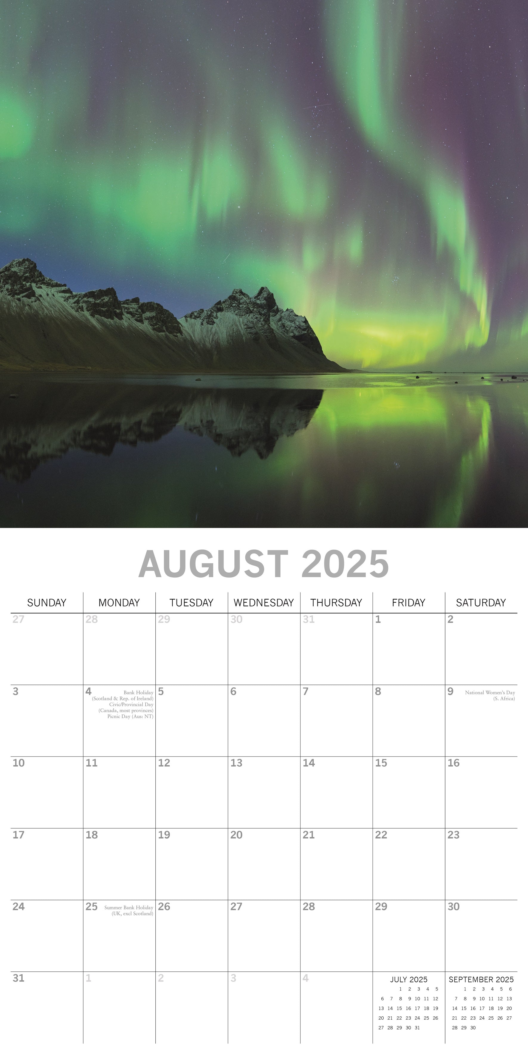 2025 Northern Lights - Square Wall Calendar