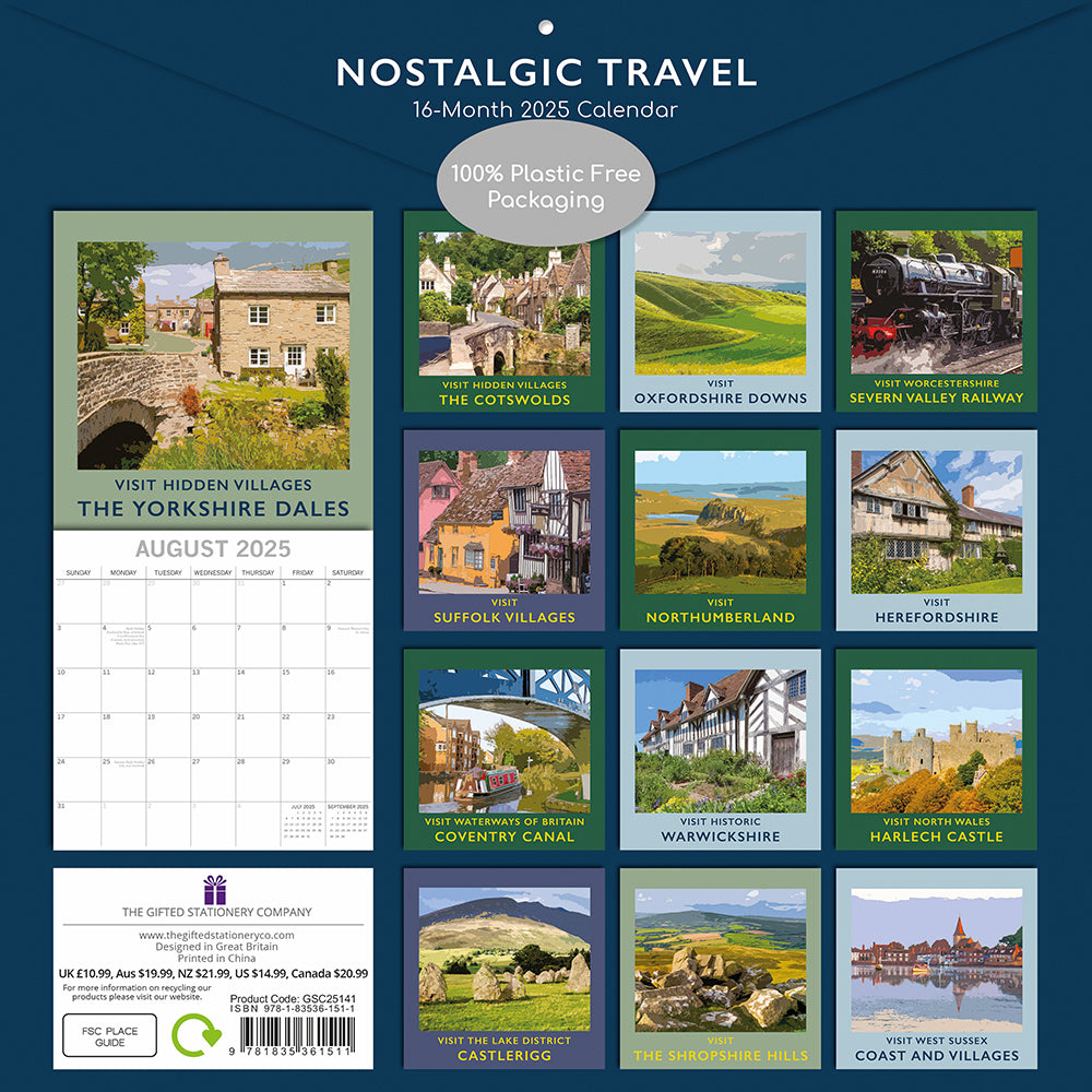 2025 Nostalgic Travel - Square Wall Calendar