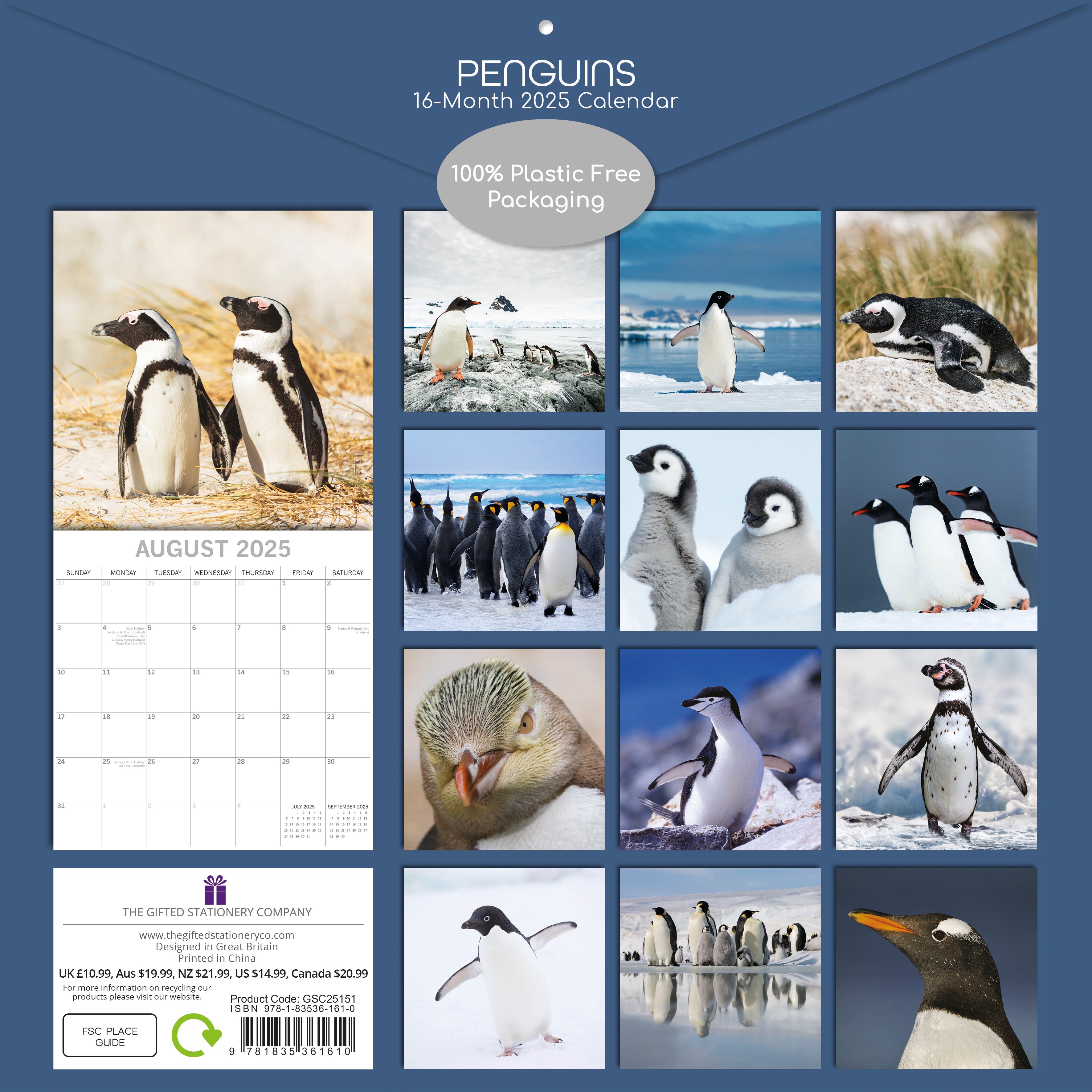 2025 Penguins - Square Wall Calendar