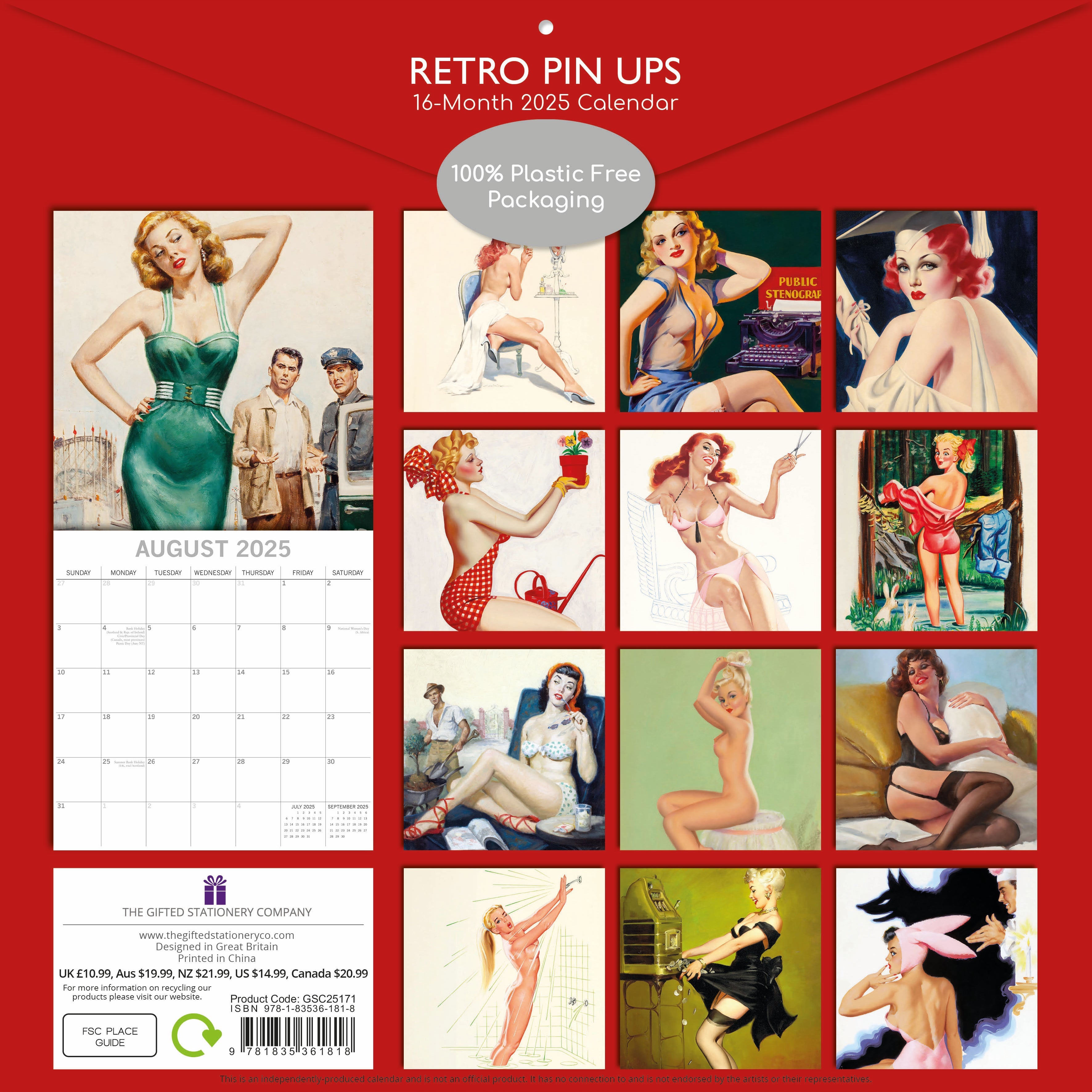 2025 Retro Pin Ups - Square Wall Calendar