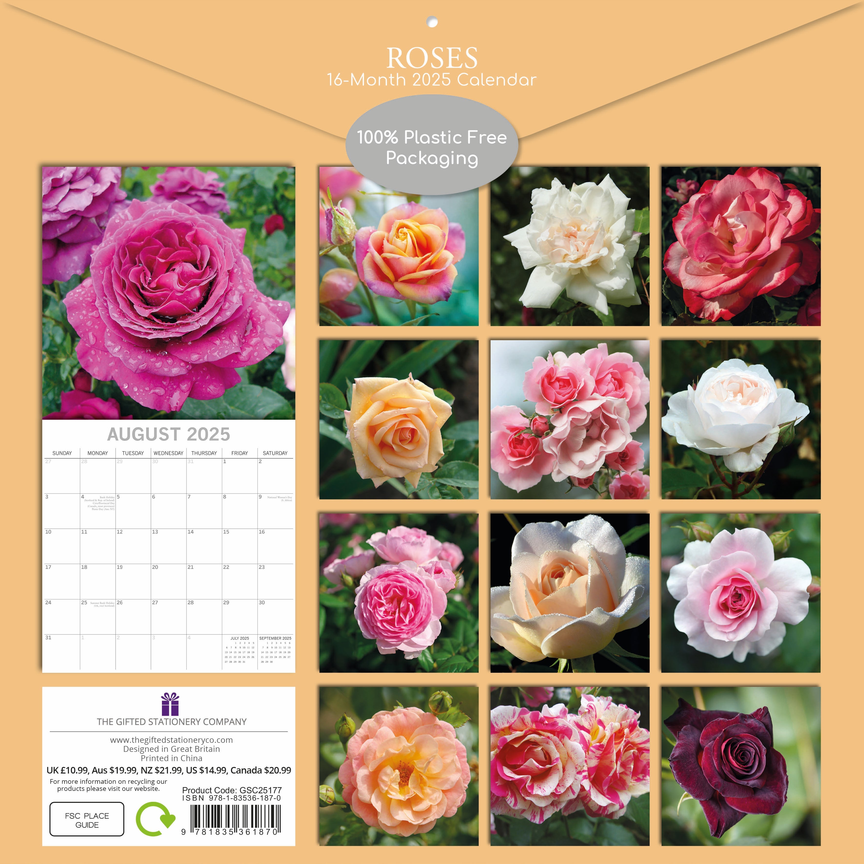 2025 Roses - Square Wall Calendar