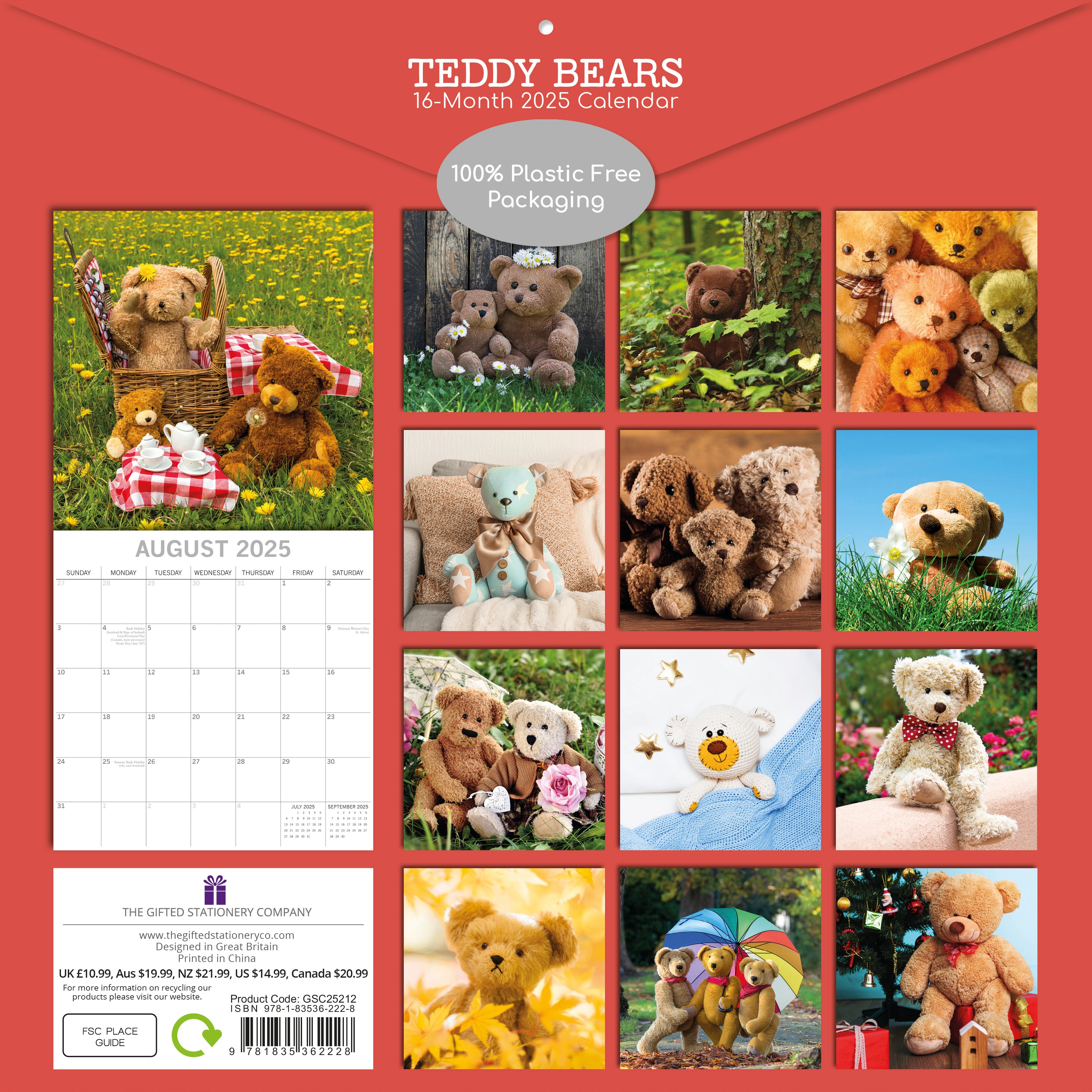 2025 Teddy Bears - Square Wall Calendar