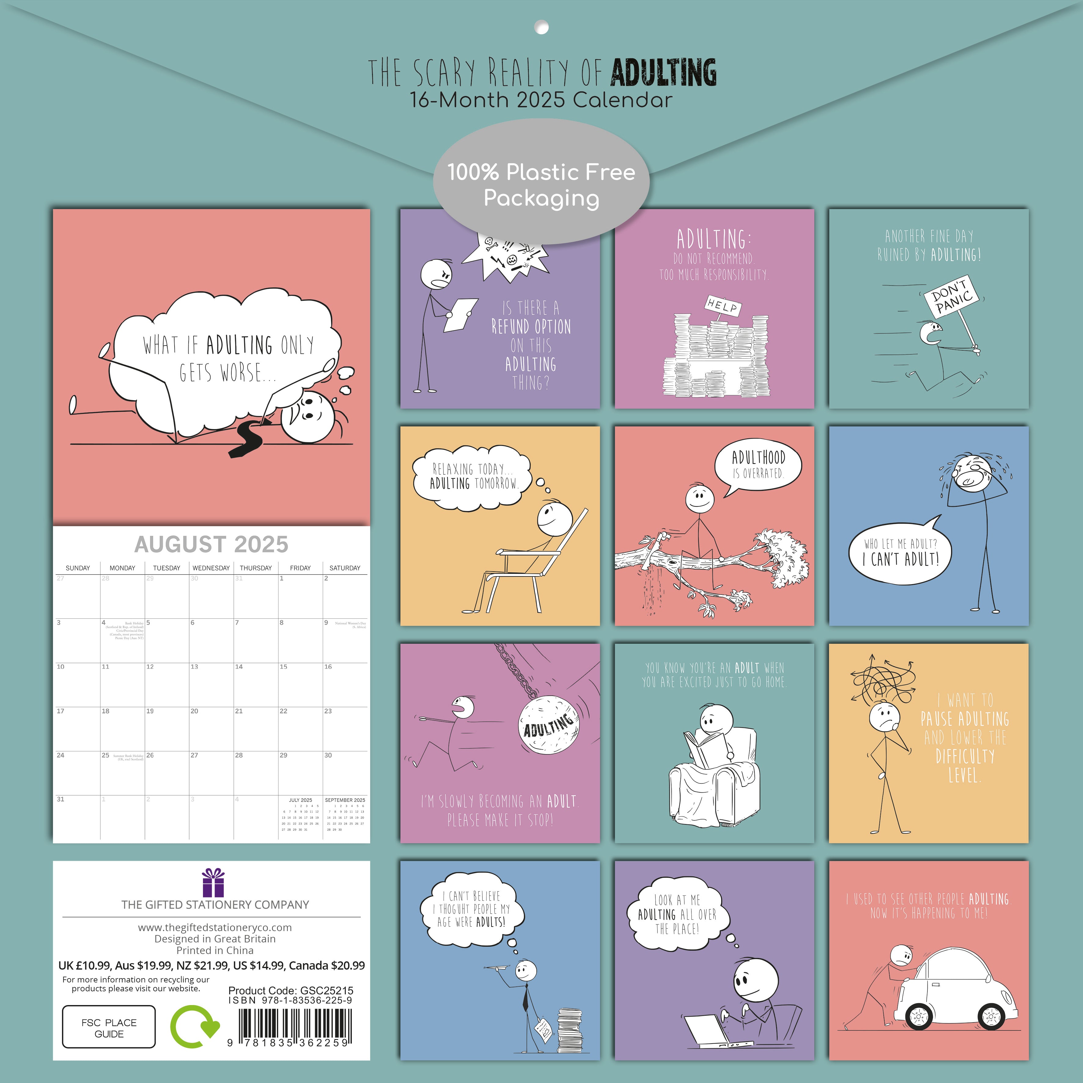 2025 The Scary Reality of Adulting - Square Wall Calendar