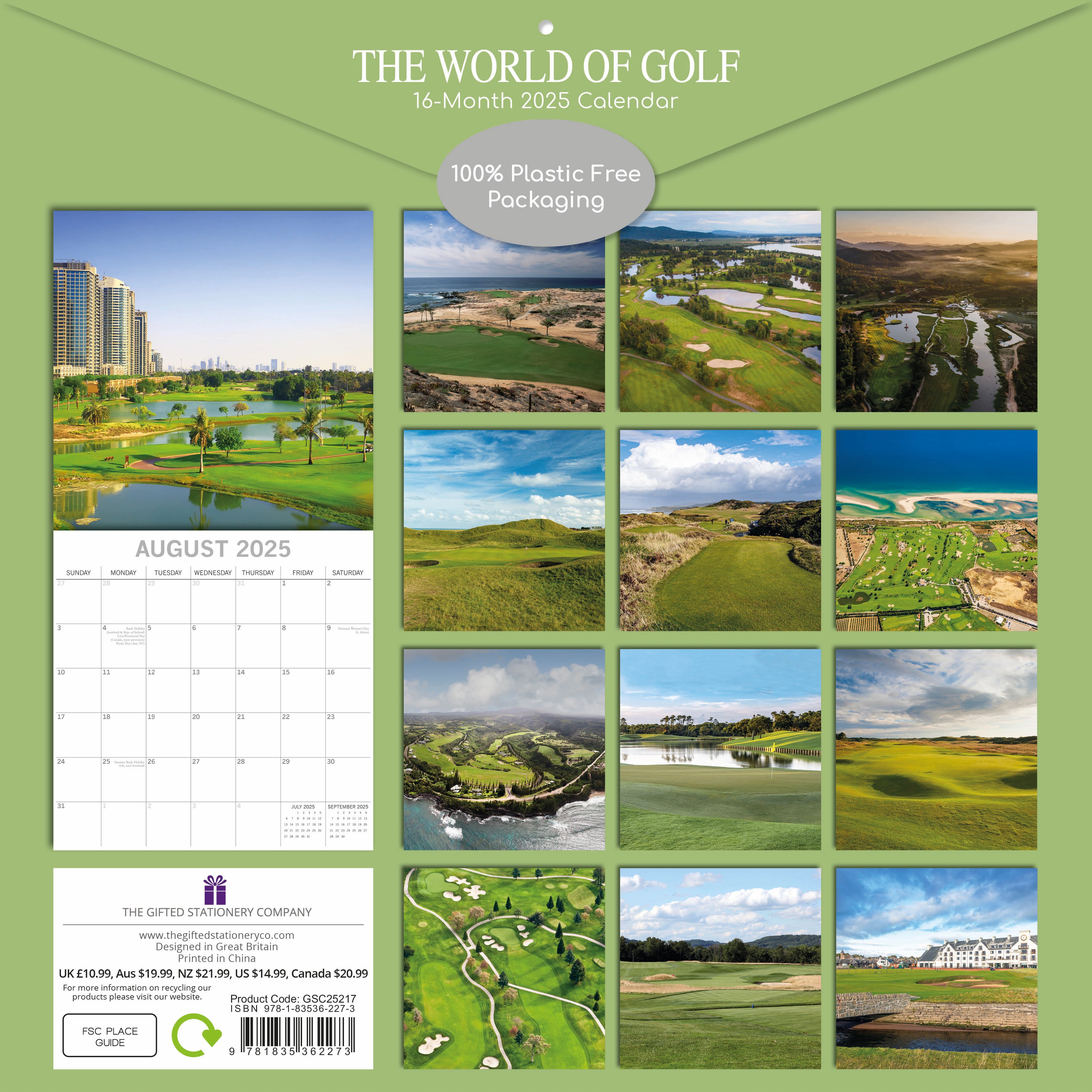 2025 The World of Golf - Square Wall Calendar