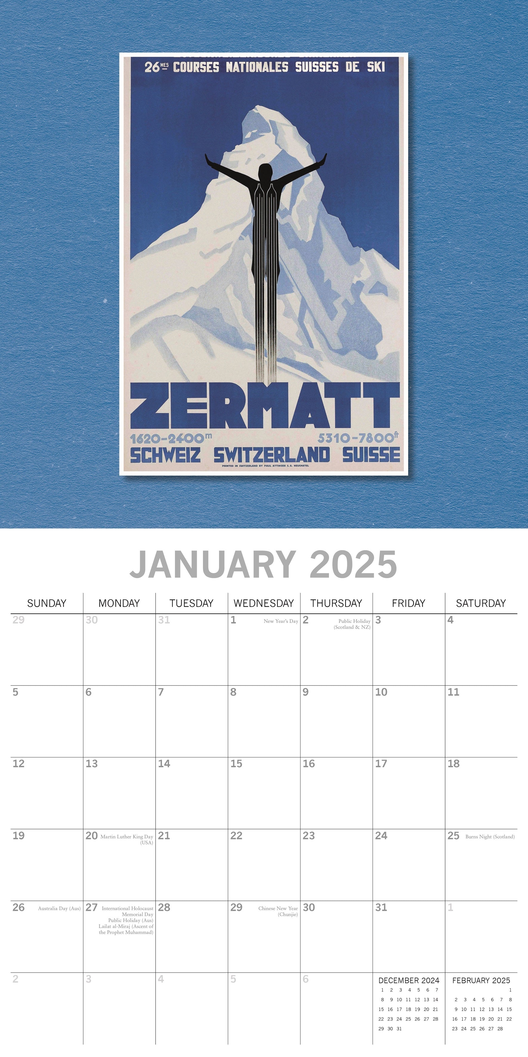 2025 Vintage Skiing Posters - Square Wall Calendar