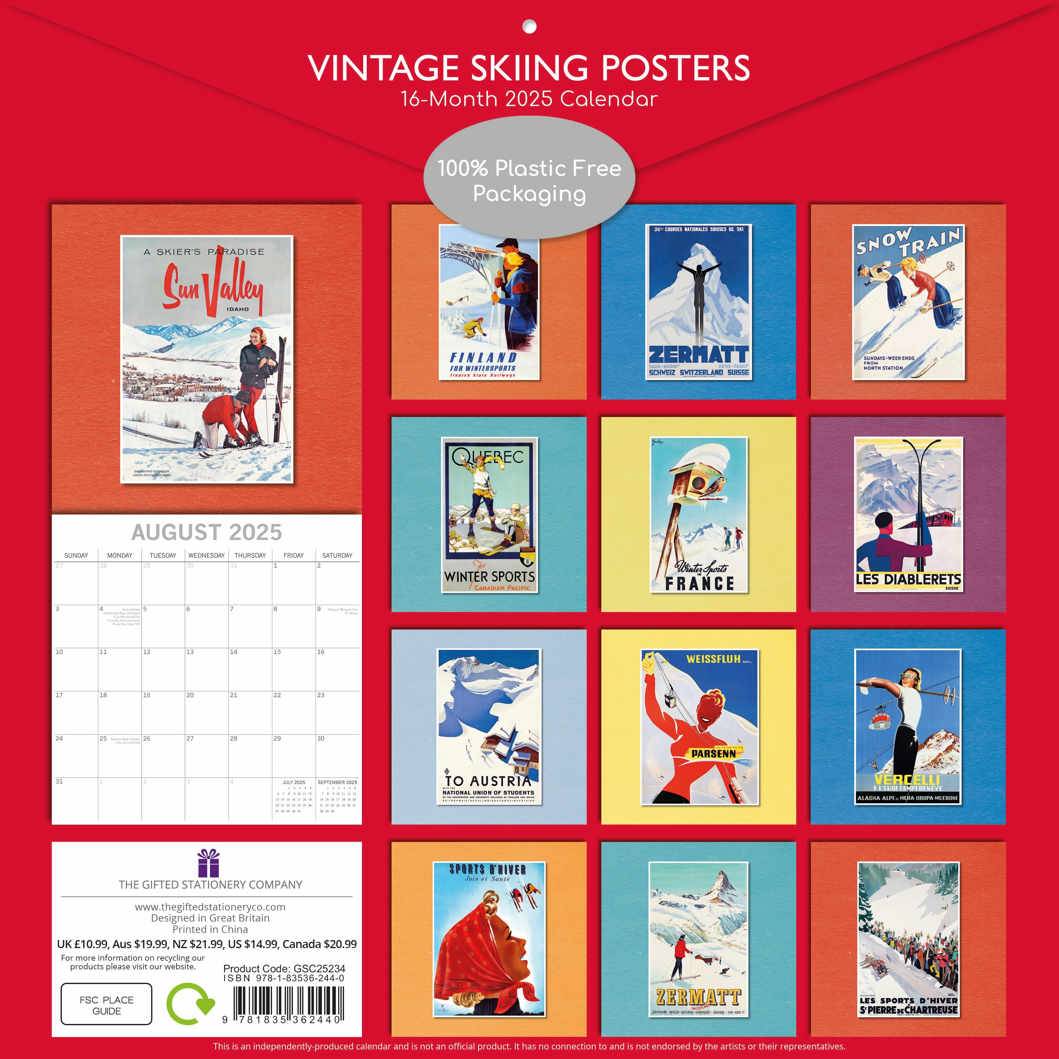 2025 Vintage Skiing Posters - Square Wall Calendar