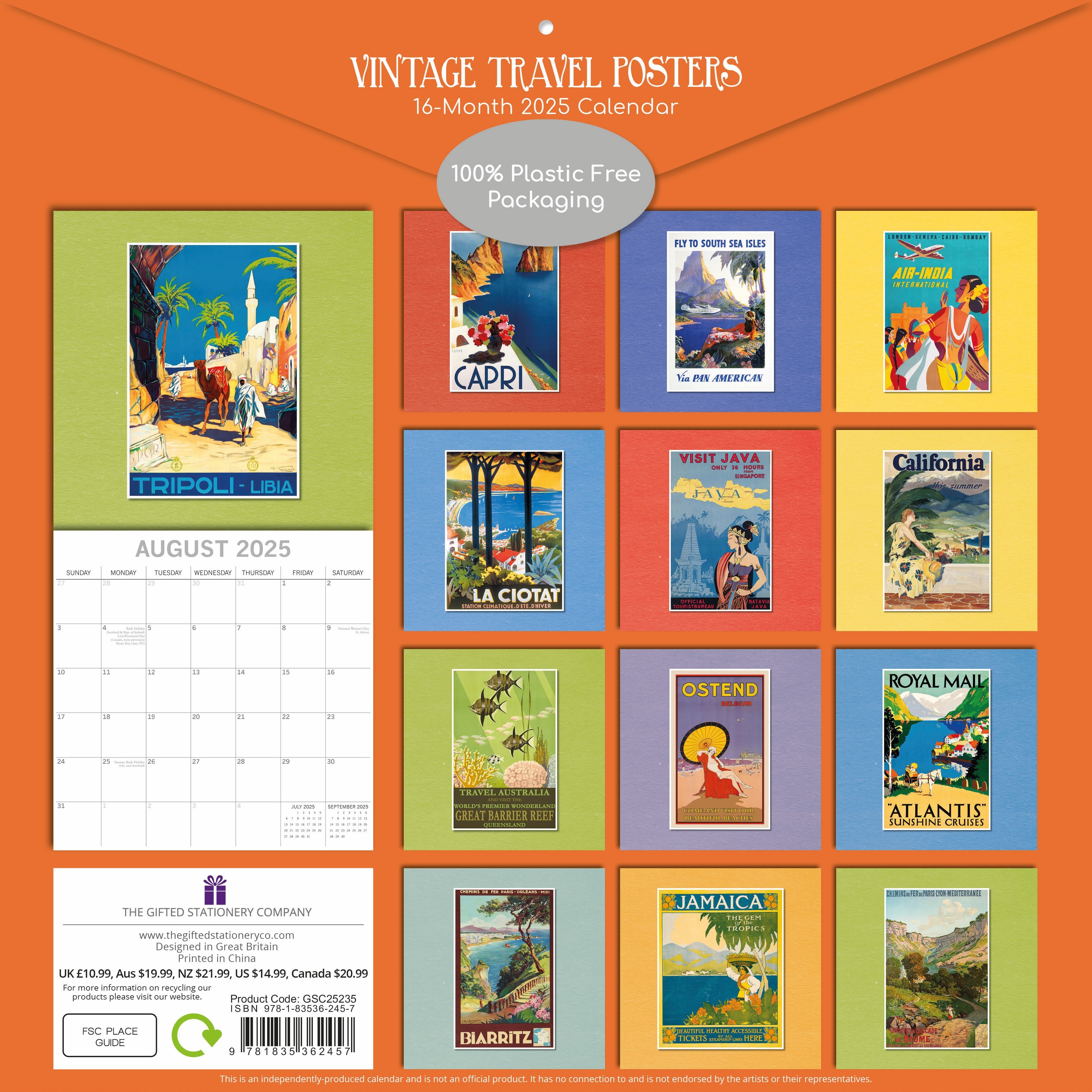 2025 Vintage Travel Posters - Square Wall Calendar