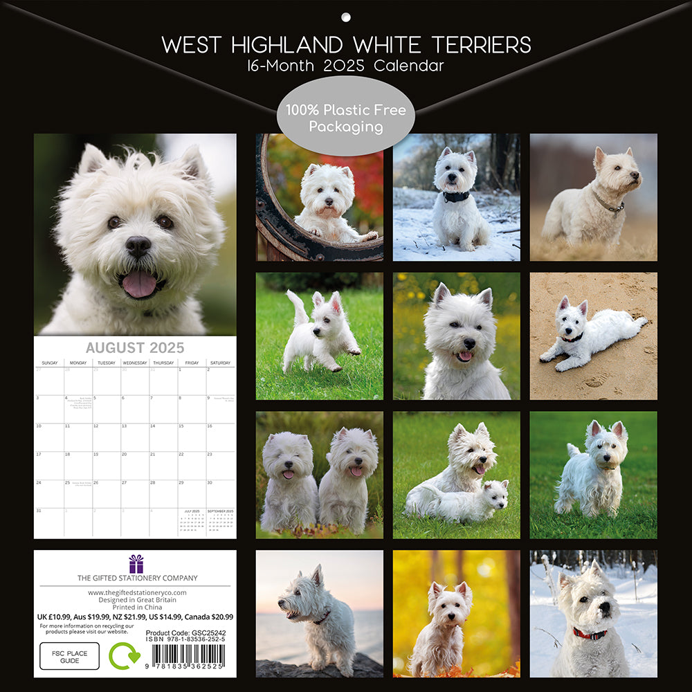 2025 West Highland White Terriers - Square Wall Calendar