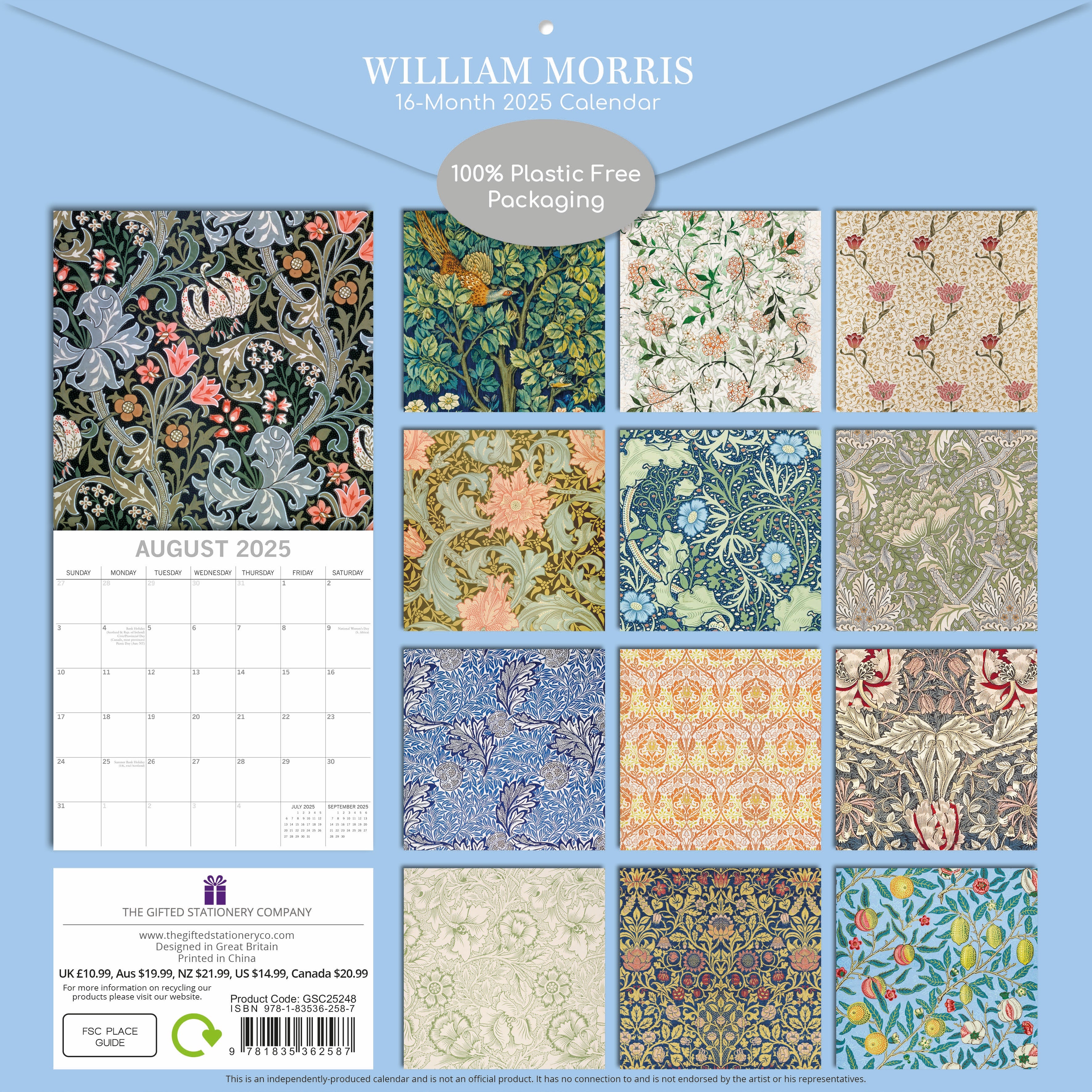 2025 William Morris - Square Wall Calendar