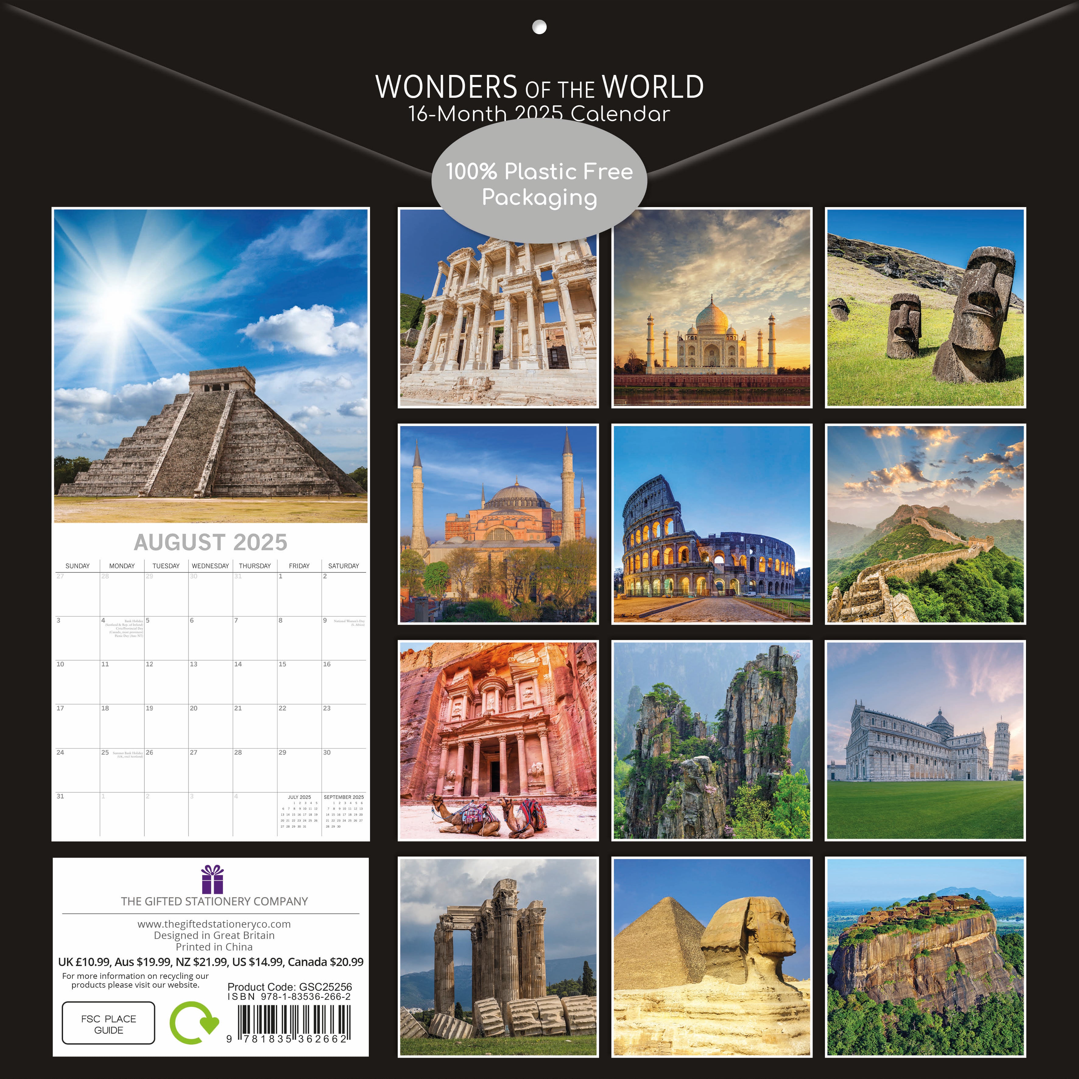 2025 Wonders of the World - Square Wall Calendar