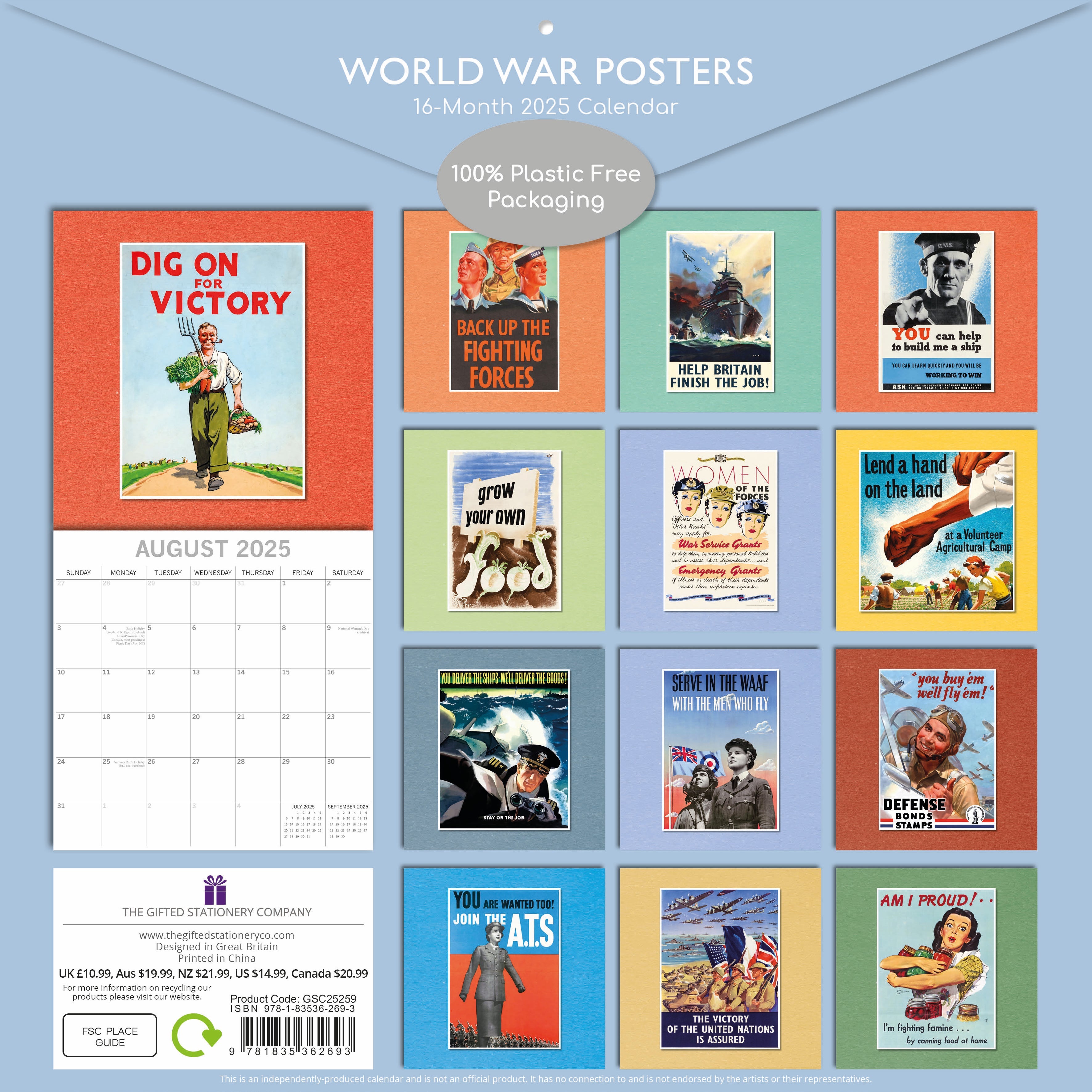 2025 World War Posters - Square Wall Calendar