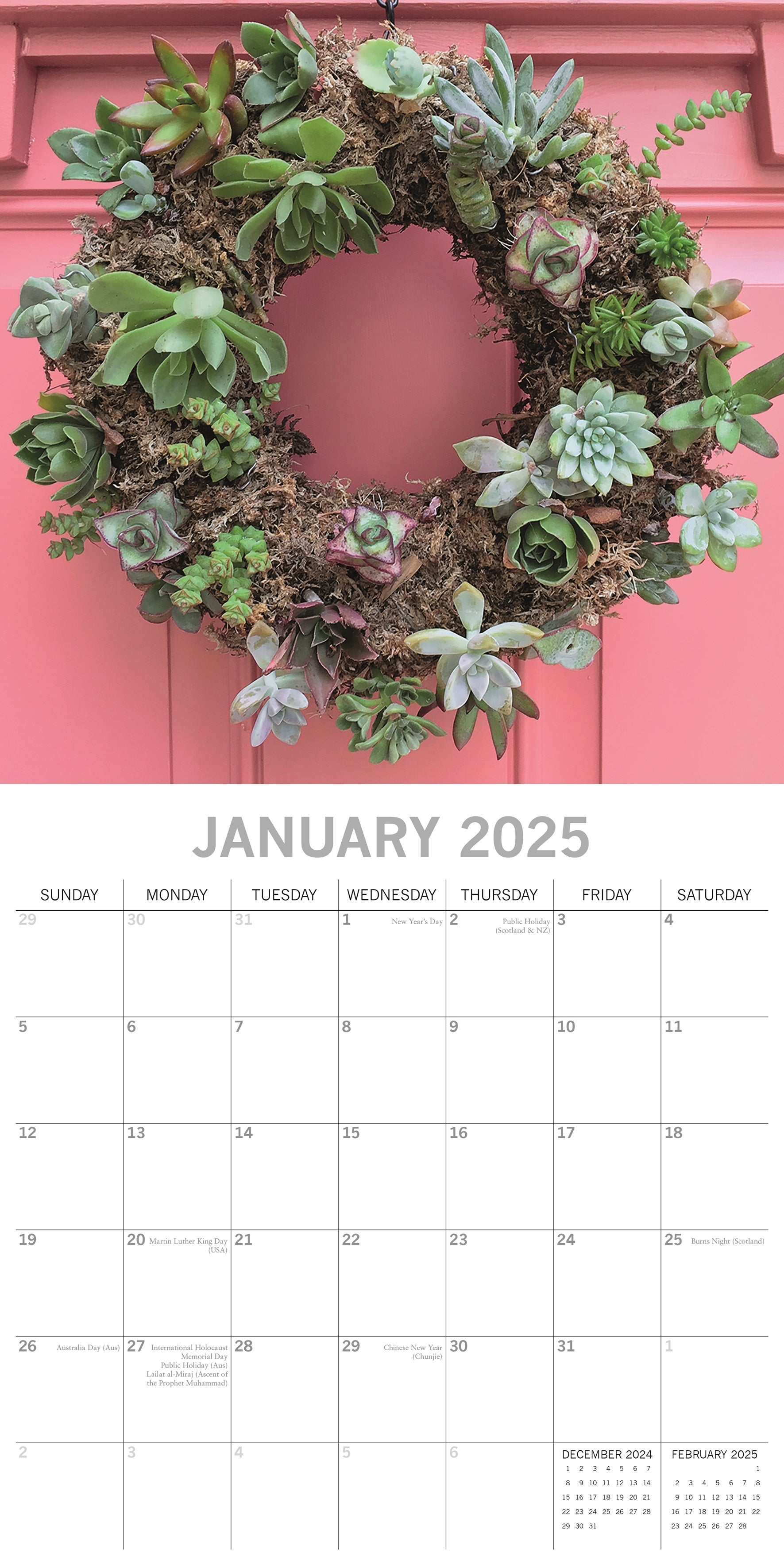 2025 Wreaths - Square Wall Calendar