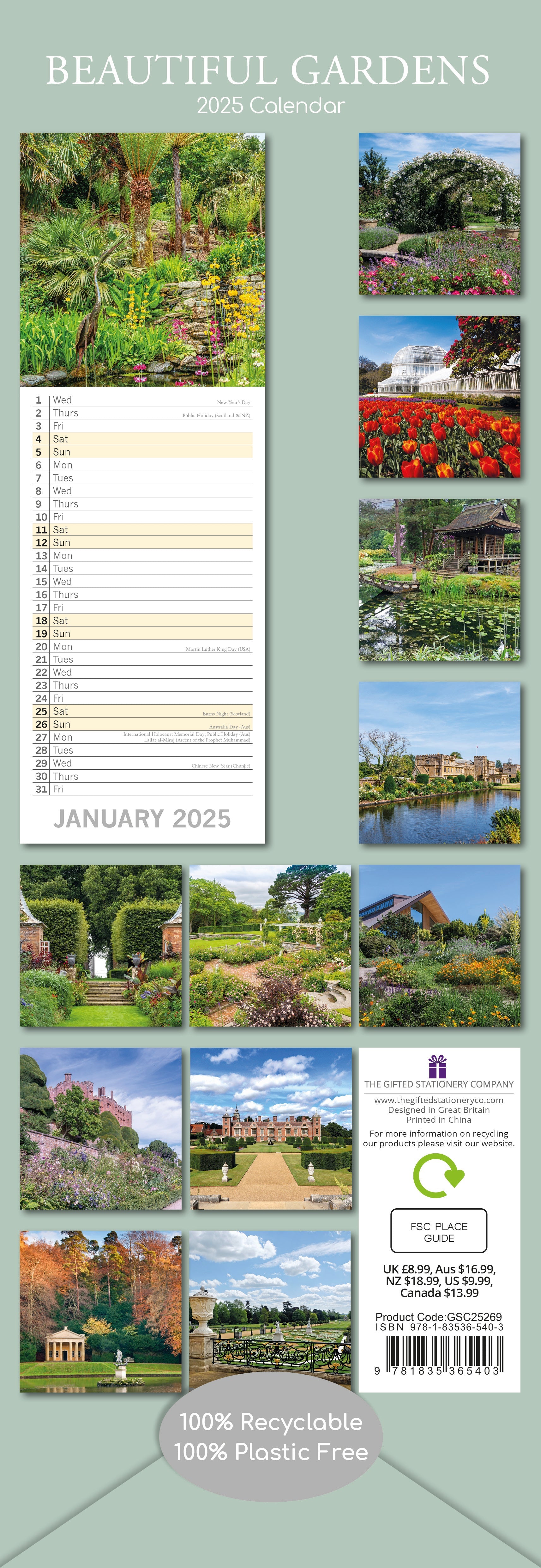 2025 Beautiful Gardens - Slim Wall Calendar