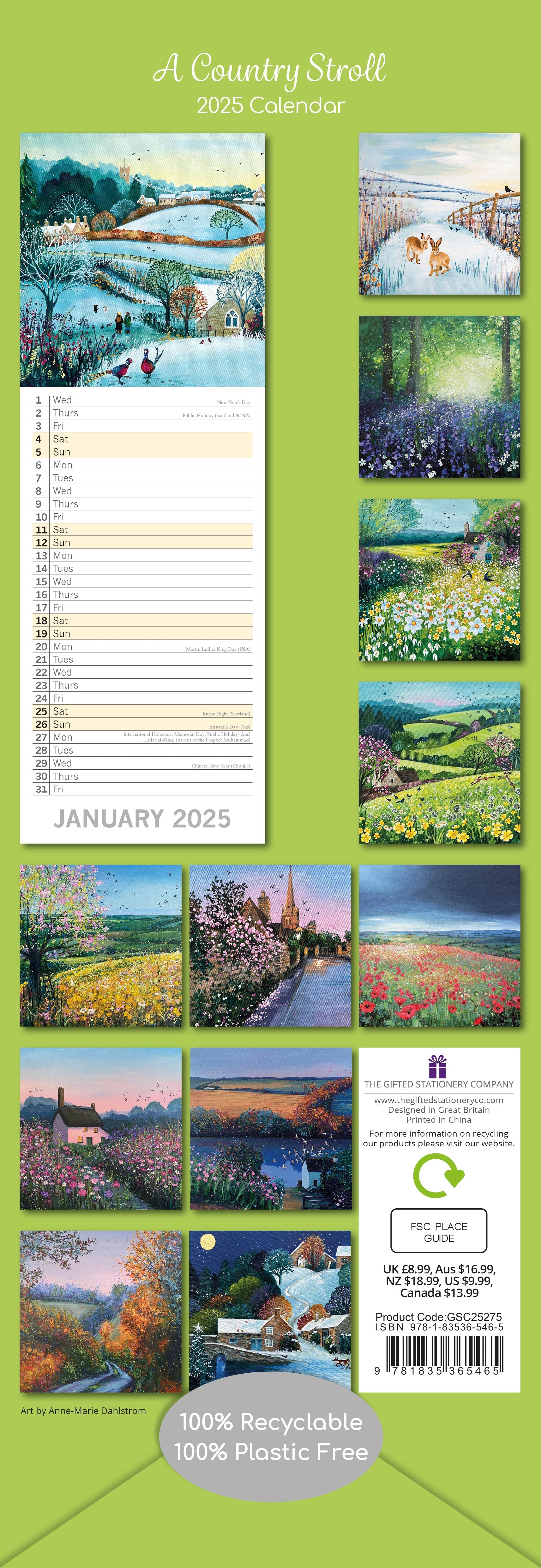 2025 A Country Stroll - Slim Wall Calendar