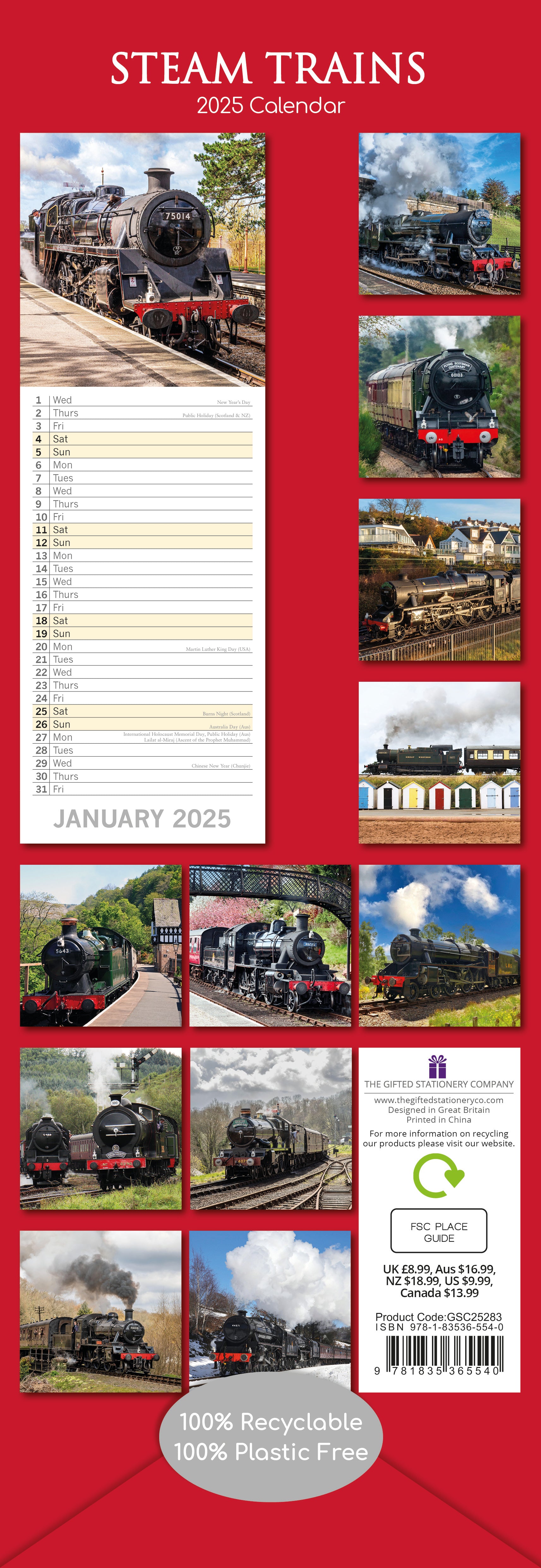 2025 Steam Trains - Slim Wall Calendar