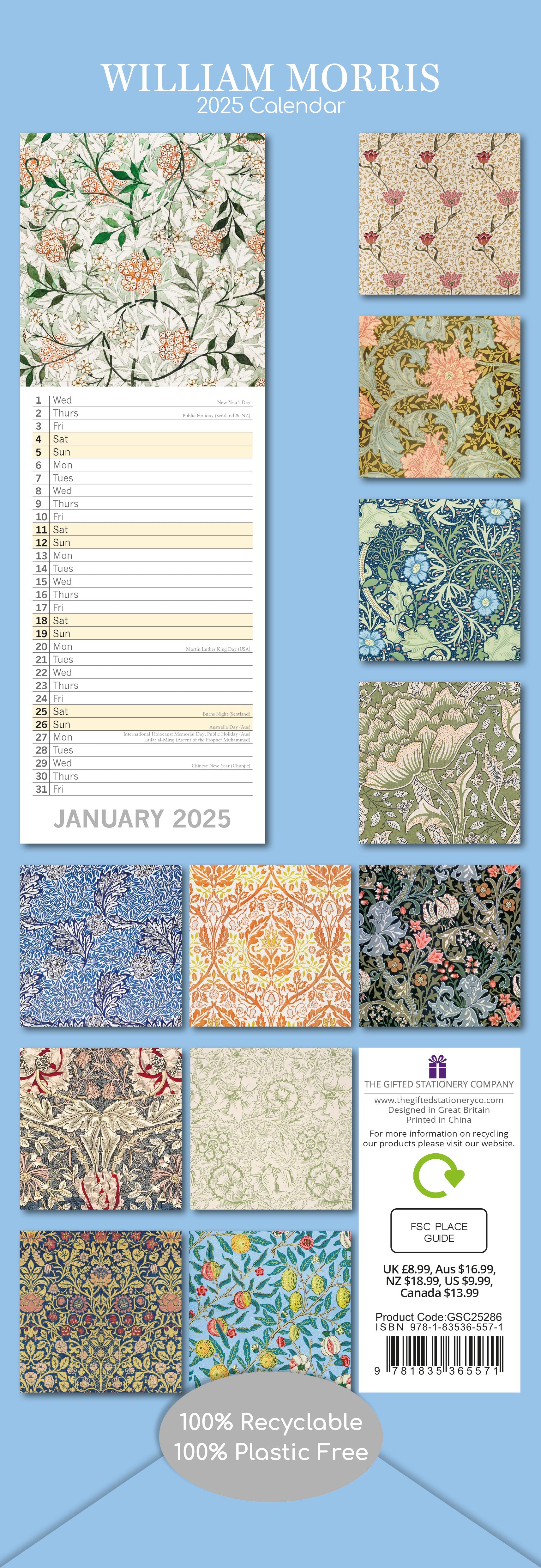 2025 William Morris - Slim Wall Calendar