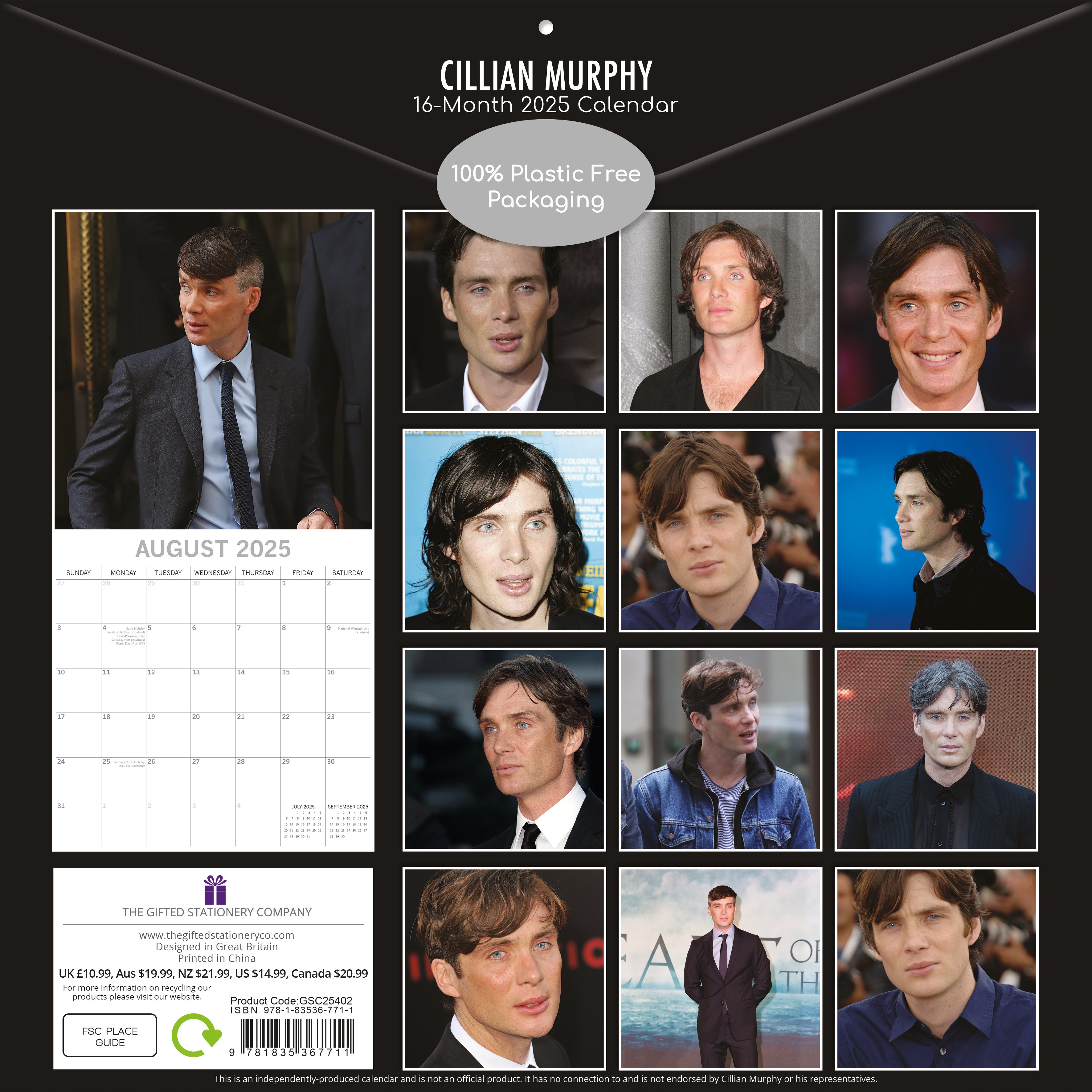 2025 Cillian Murphy - Square Wall Calendar