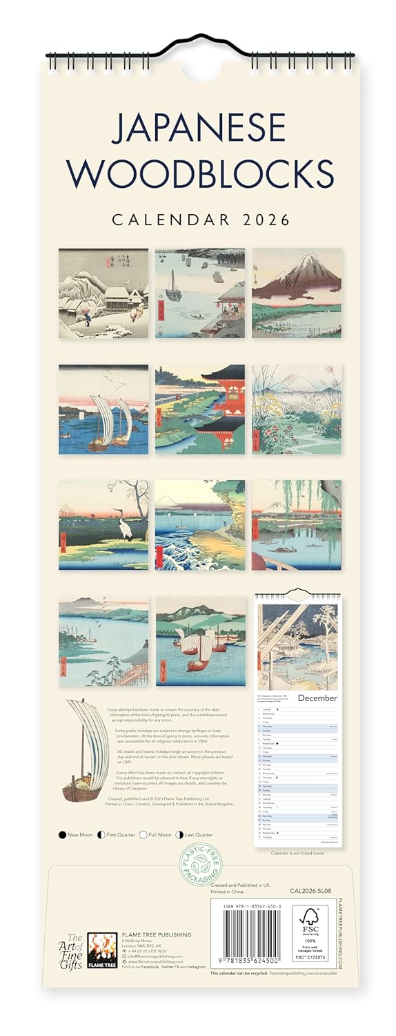 2026 Japanese Woodblocks - Slim Wall Calendar