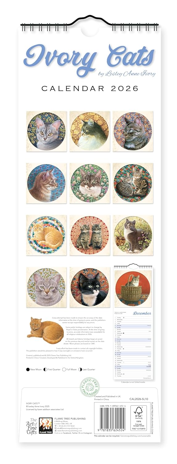 2026 Ivory Cats: Lesley Anne Ivory - Slim Wall Calendar