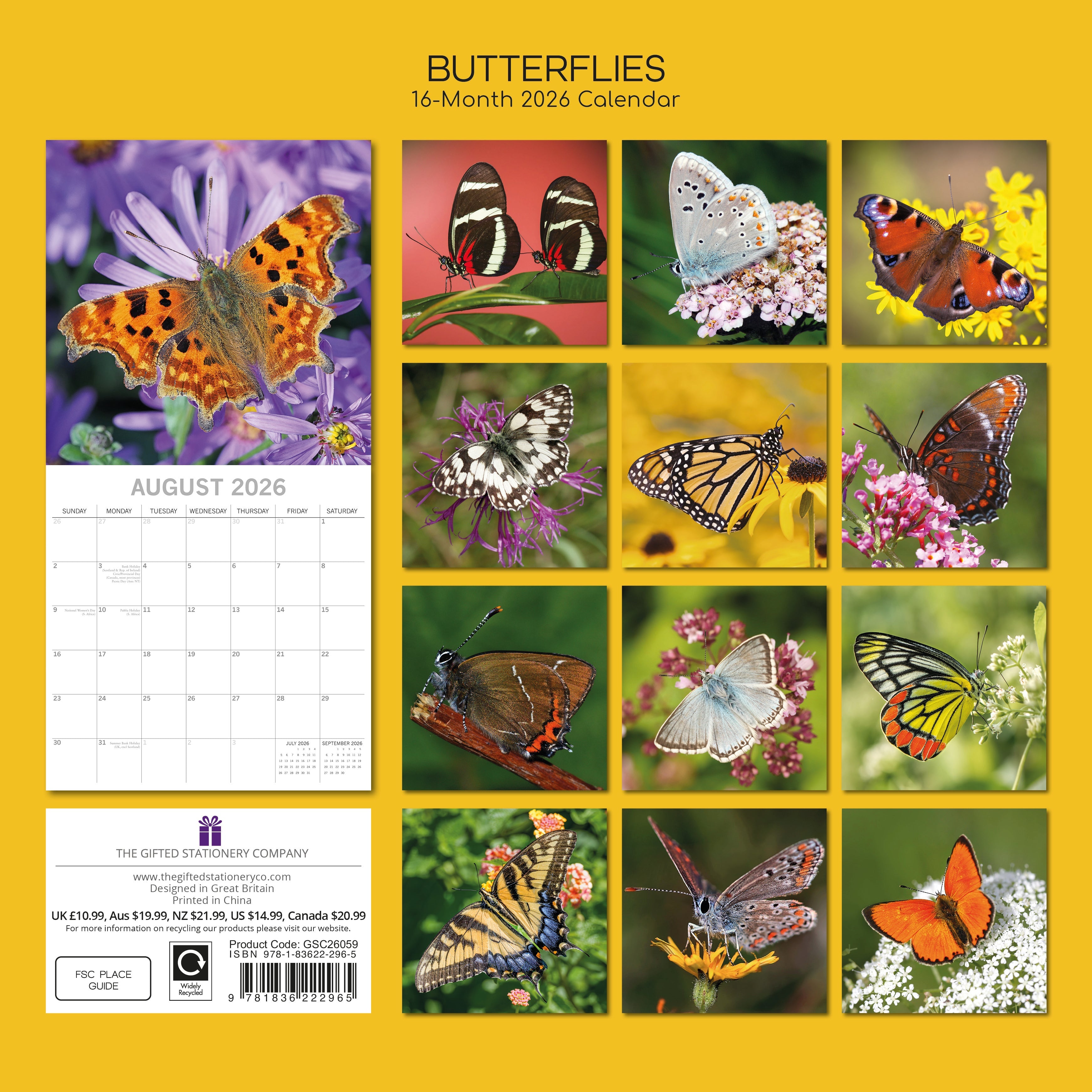 2026 Butterflies - Square Wall Calendar