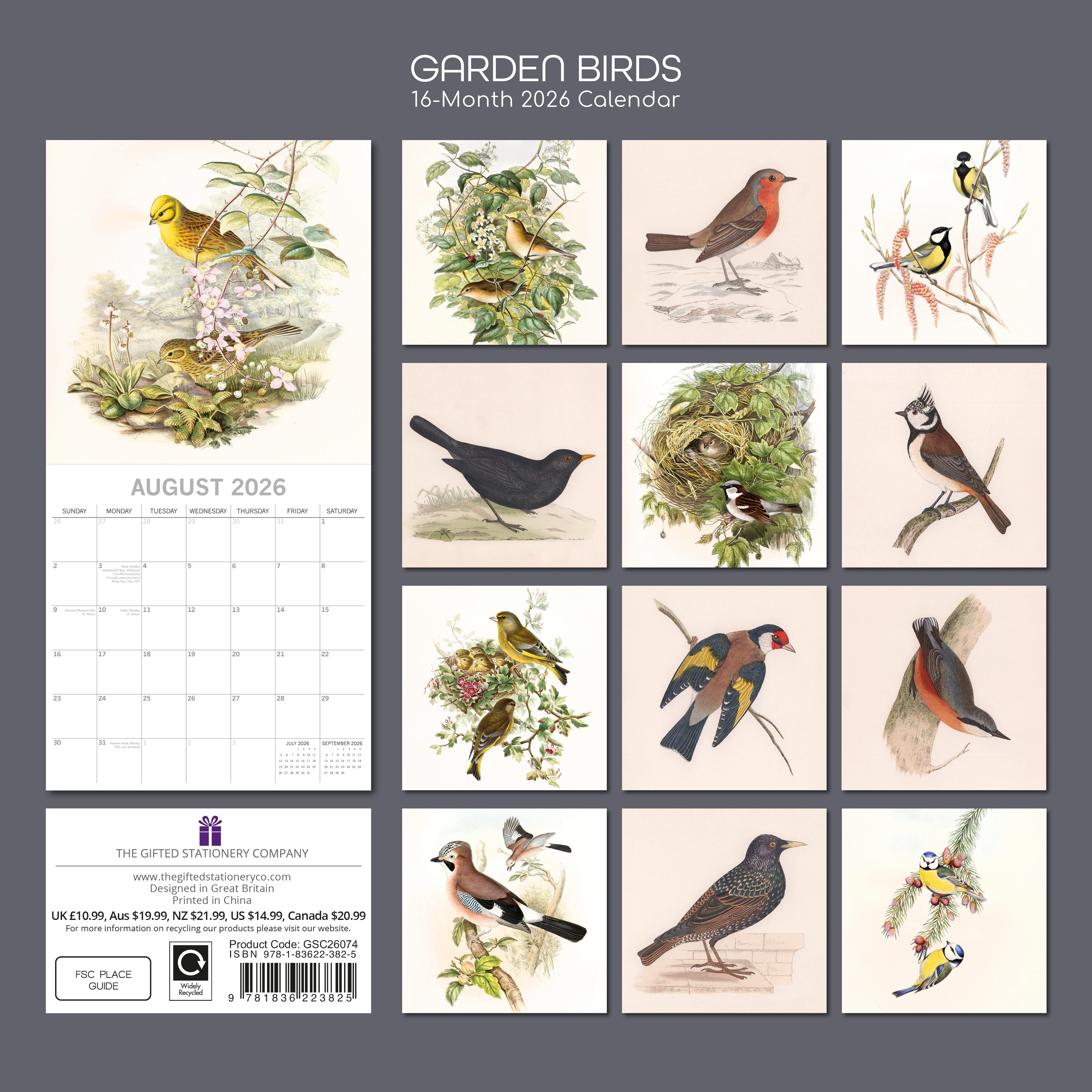 2026 Garden Birds - Square Wall Calendar