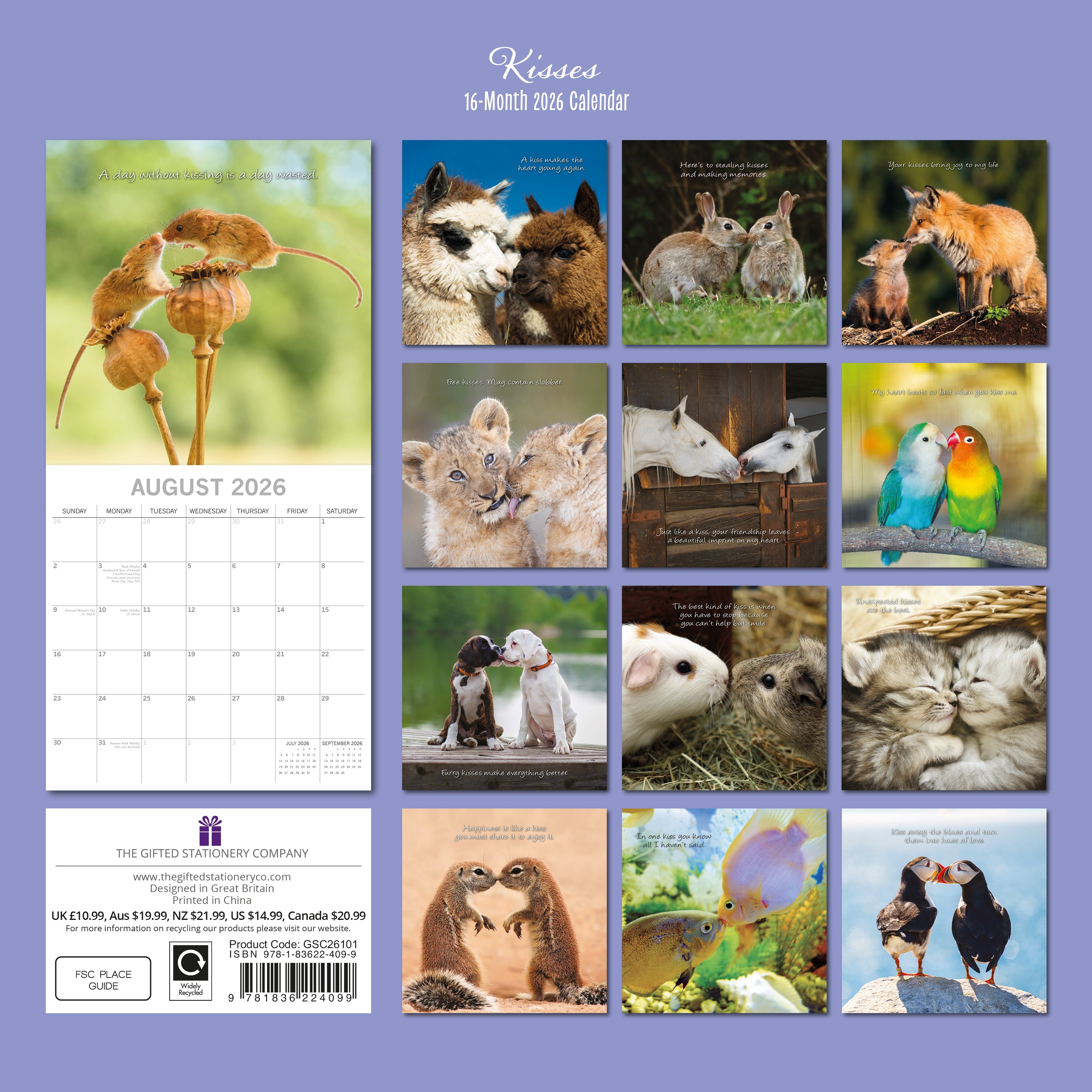 2026 Kisses - Square Wall Calendar