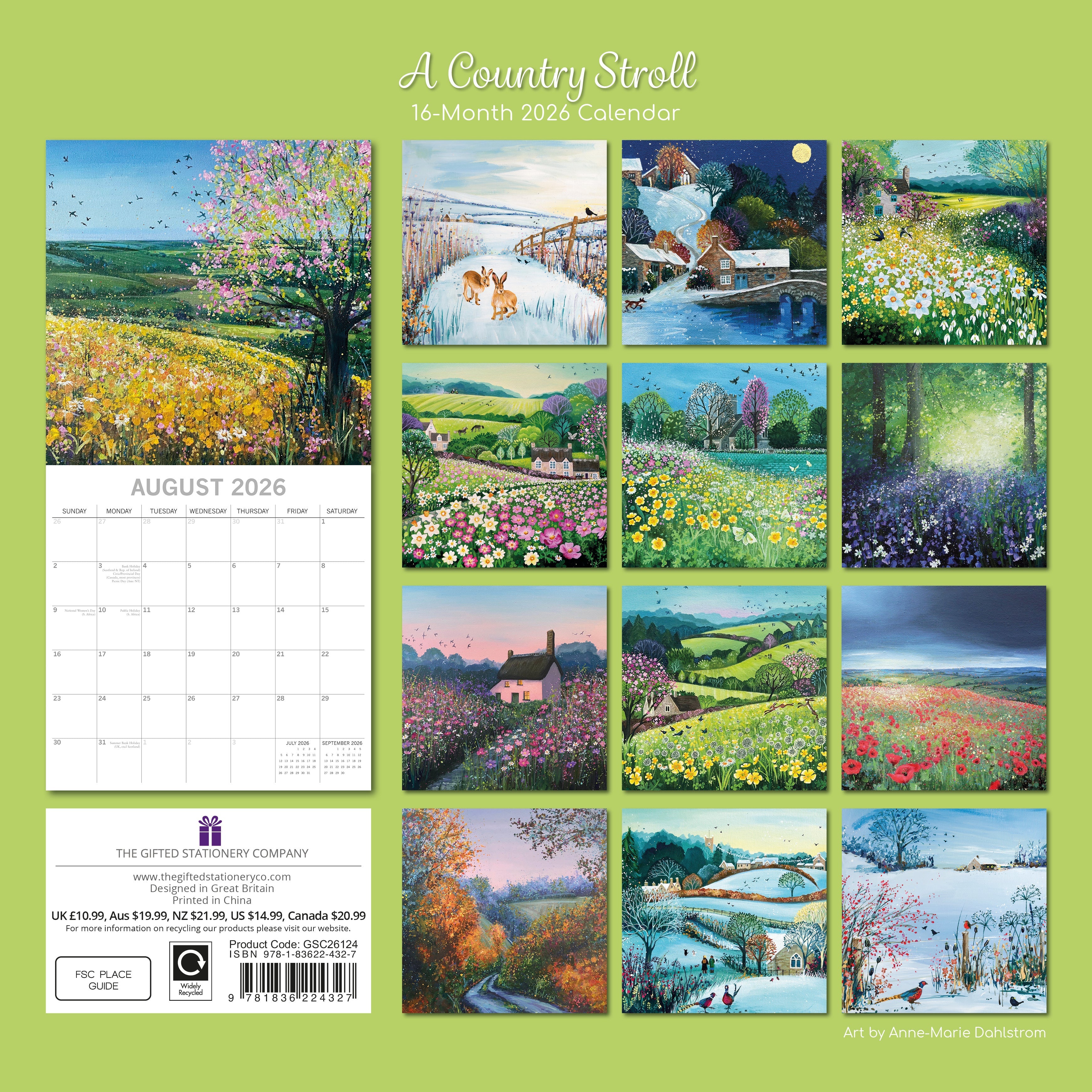 2026 A Country Stroll - Square Wall Calendar